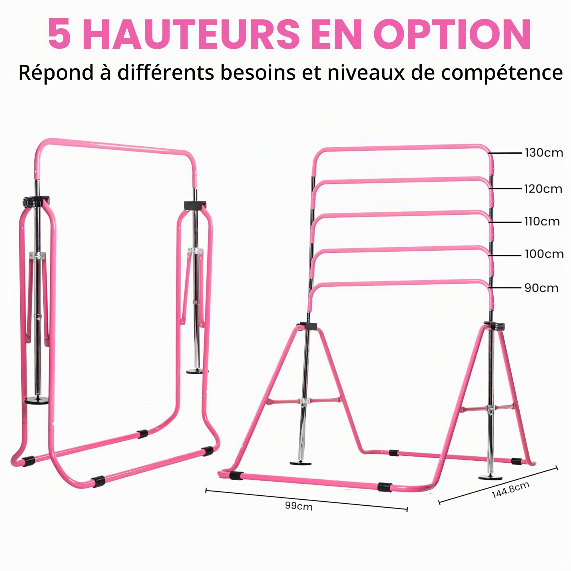 Barre de Gymnastique Enfant Réglable en Hauteur – Barre de Gym Stable pour Maison – Barre Fixe Enfant Intérieur avec Anneaux & Poignées – Équipement Gymnastique Sécurisé