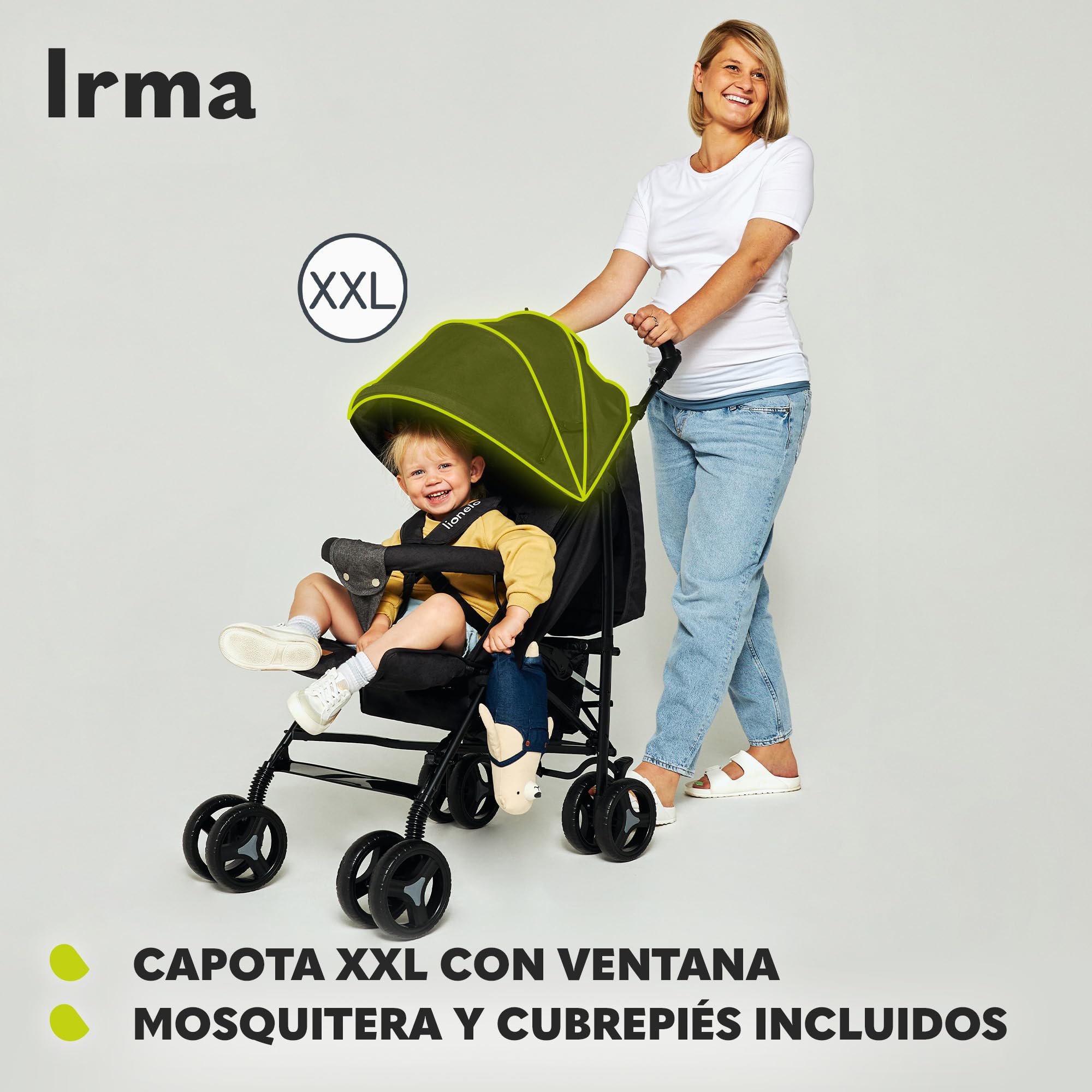 Lionelo Irma Silla de paseo plegable 51 x 80 x 101 cm Diseño ultraligero 7 kg Respaldo ajustable Para niños de hasta 15 kg 6-36M Cinturones de seguridad