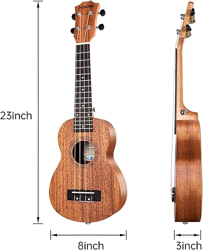 Miniatura 85 de AODSK Ukelele soprano para principiantes, kit de ukelele de 21 pulgadas con bolsa de concierto, correa, sintonizador de cuerda de nailon, 4 púas