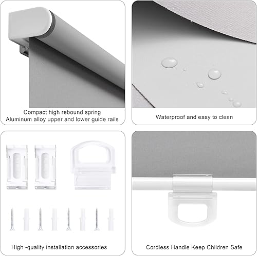 Miniatura 4 de Persianas enrollables opacas sin cordones para ventanas, persianas para oscurecer la habitación, con aislamiento térmico, fáciles de instalar para