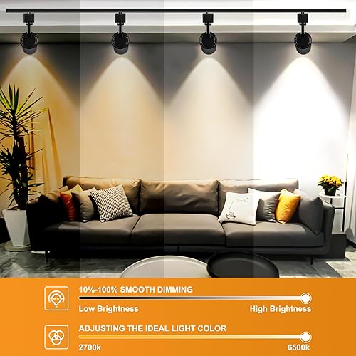 Miniatura 4 de AOAXL Cabezales de iluminación LED con zoom de 12 W, 2700-6500 K, luz de riel ajustable tipo H de 15  a 60 , ángulo de haz regulable brillante,