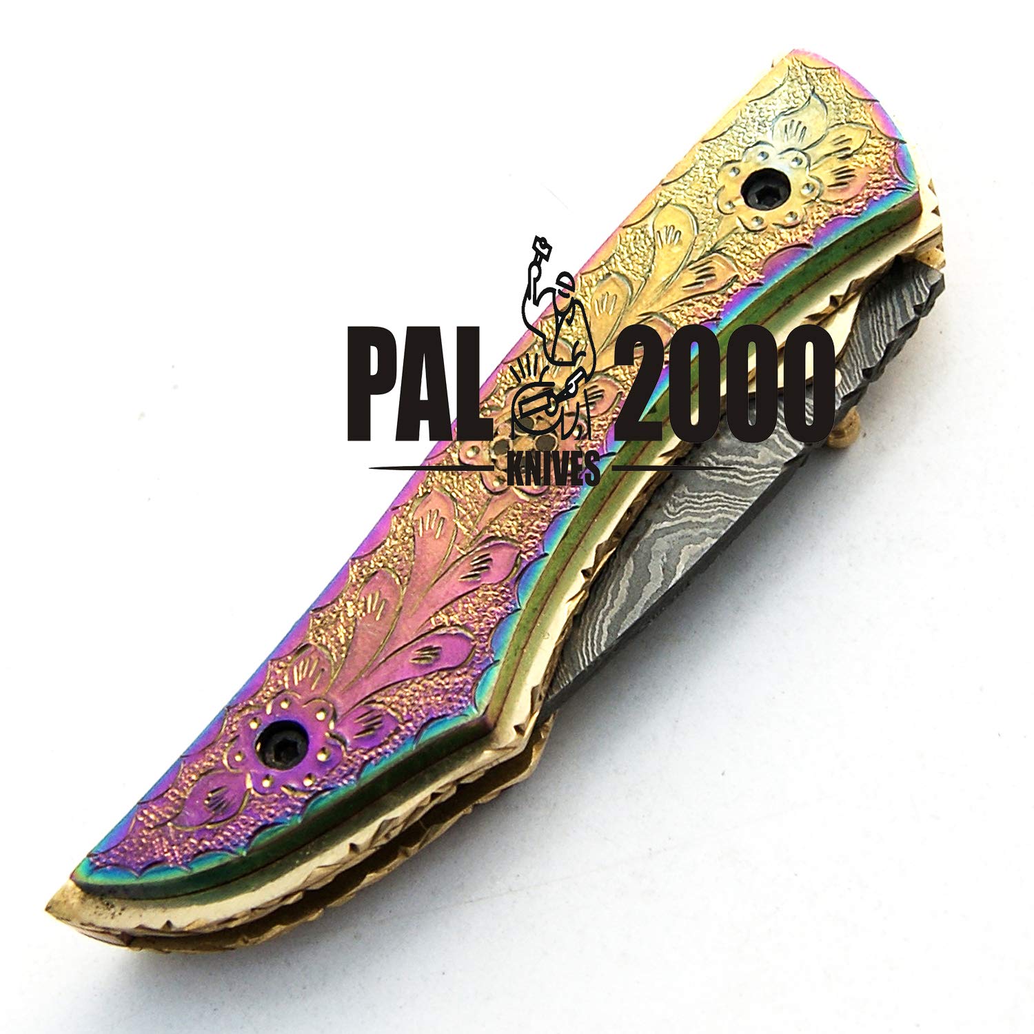 SJRJ 9515 TITANIO cuchillo de hoja de acero de damasco hecho a mano personalizado con funda casa cocina cocinero jardín que acampa herramienta de colección mango pesca y otros cuchillos
