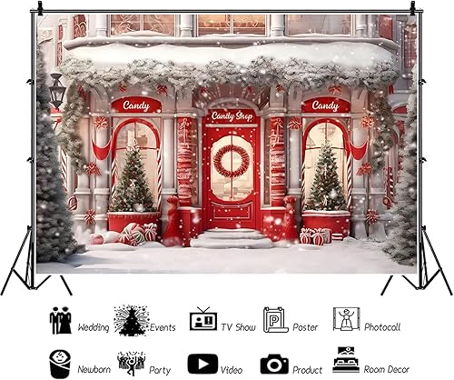 Miniatura 6 de Baocicco Fondo de fotos rojo de 7 x 5 pies para tienda de dulces de Navidad, pancartas de casa de jengibre, fondo de Papá Noel, decoración de