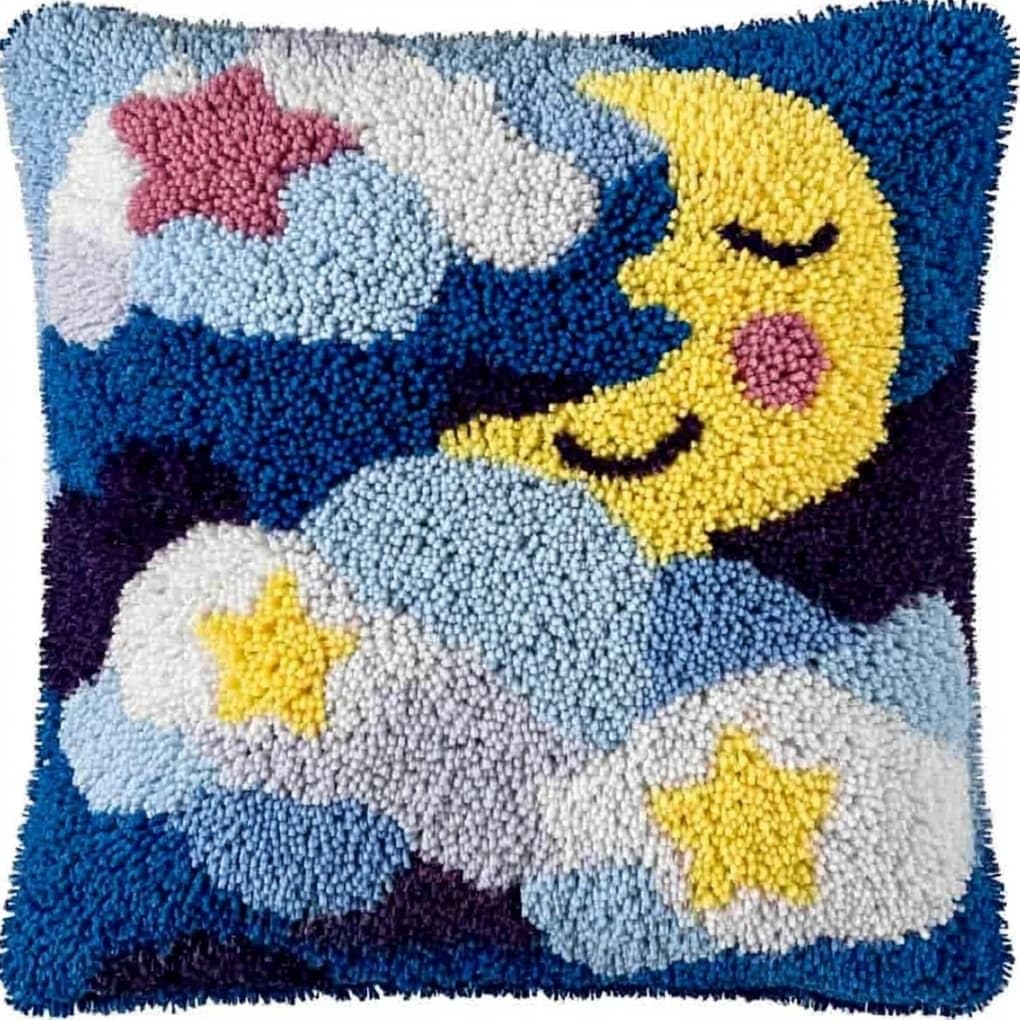 WallustrioaW Latch Hook Pillowcase Kits 17x17in,Cartoon Stars and Moon