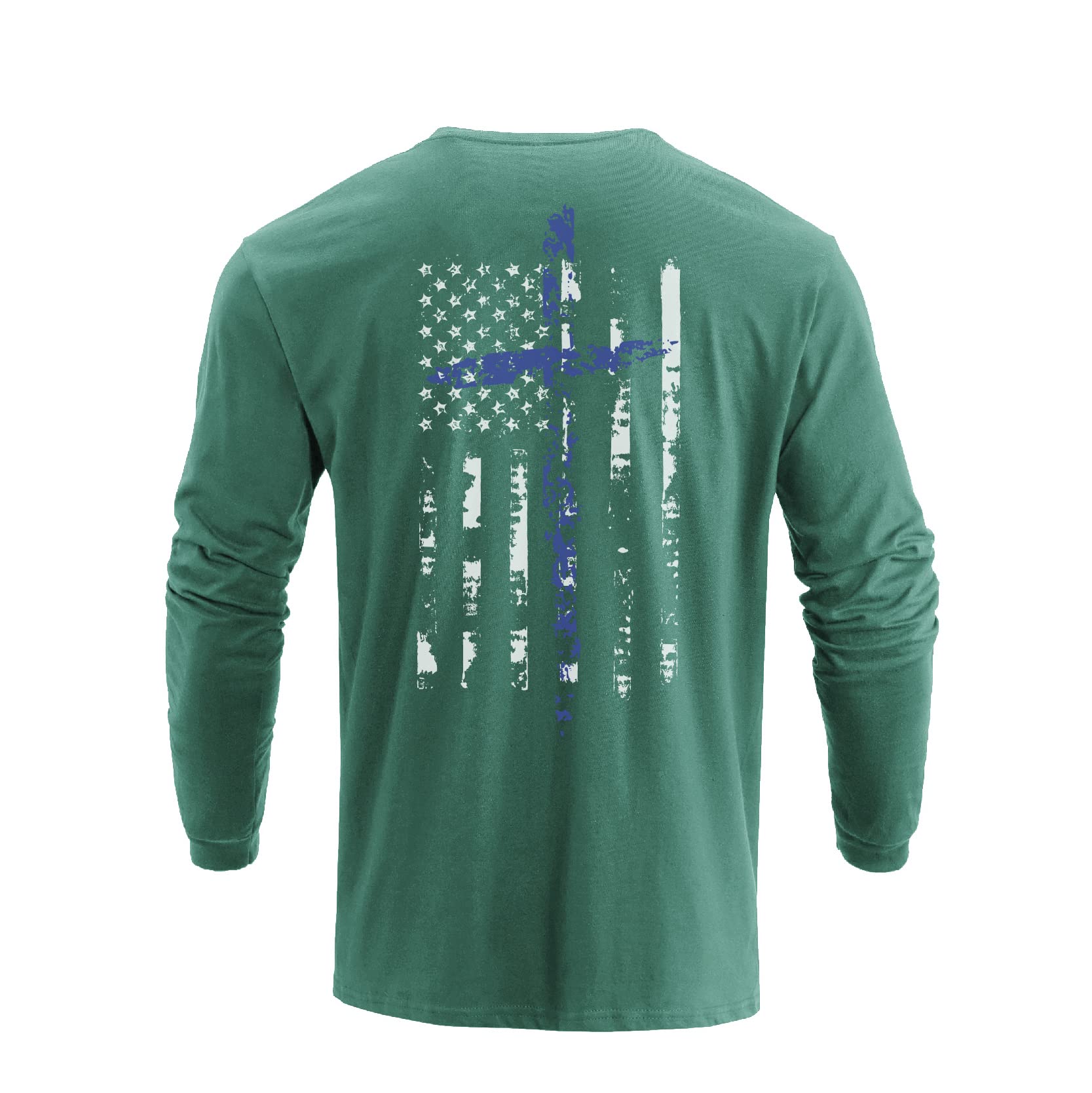 H HYFOL Men's Graphic T-Shirts USA Flag Cotton Long Sleeve American Patriotic Crewneck Regular Tee Shirts