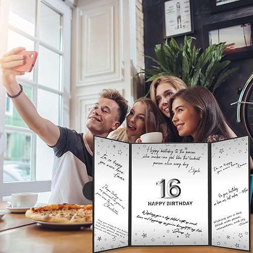 Miniatura 7 de Crenics Decoraciones de cumpleaños número 16 para niño, alternativa de libro de invitados con firma de cumpleaños número 16, impresionantes regalos