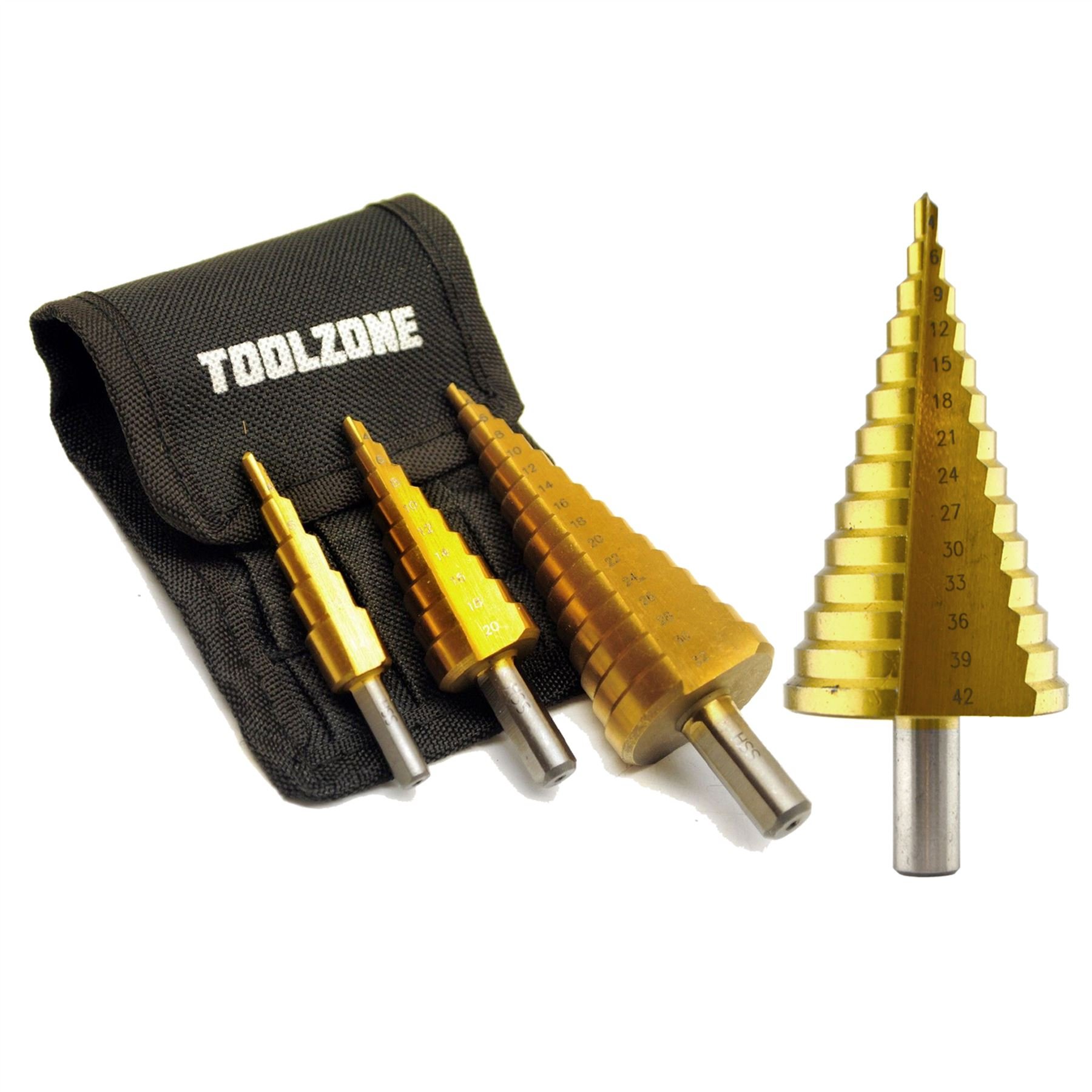 AB Tools 442mm Step Cone Drill 14 Steps Hole Cutter Hss 4341 Titanium Finish Reamer 4Pk from B&Q