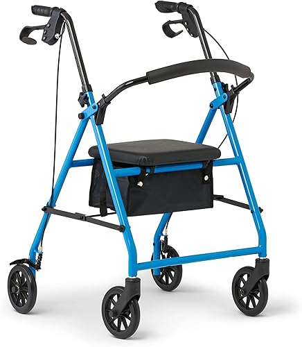 Medline Mobility Andador plegable de acero ligero con ruedas de 6pulgadas asiento y brazos ajustables color azul claro Medline Mobility Andador plegable de acero ligero con ruedas de 6pulgadas asiento y brazos ajustables color azul claro