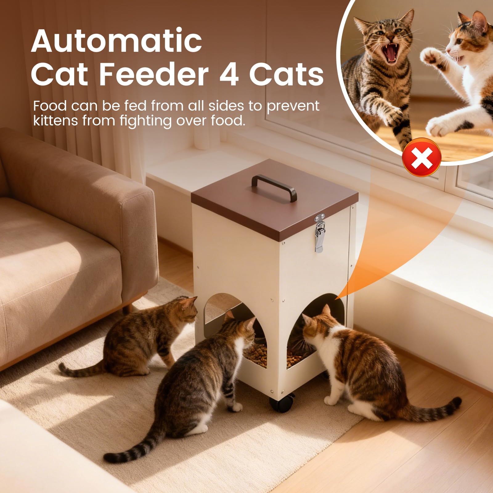 Automatic Cat Feeder for 4 Cats 5L Auto Cat Food Dispenser with Wheels for Puppies and Kittens, Multiple Cats Feeder Outdoor Large Capacity Galvanized Steel Gravity Pet Feeding Station - image 2