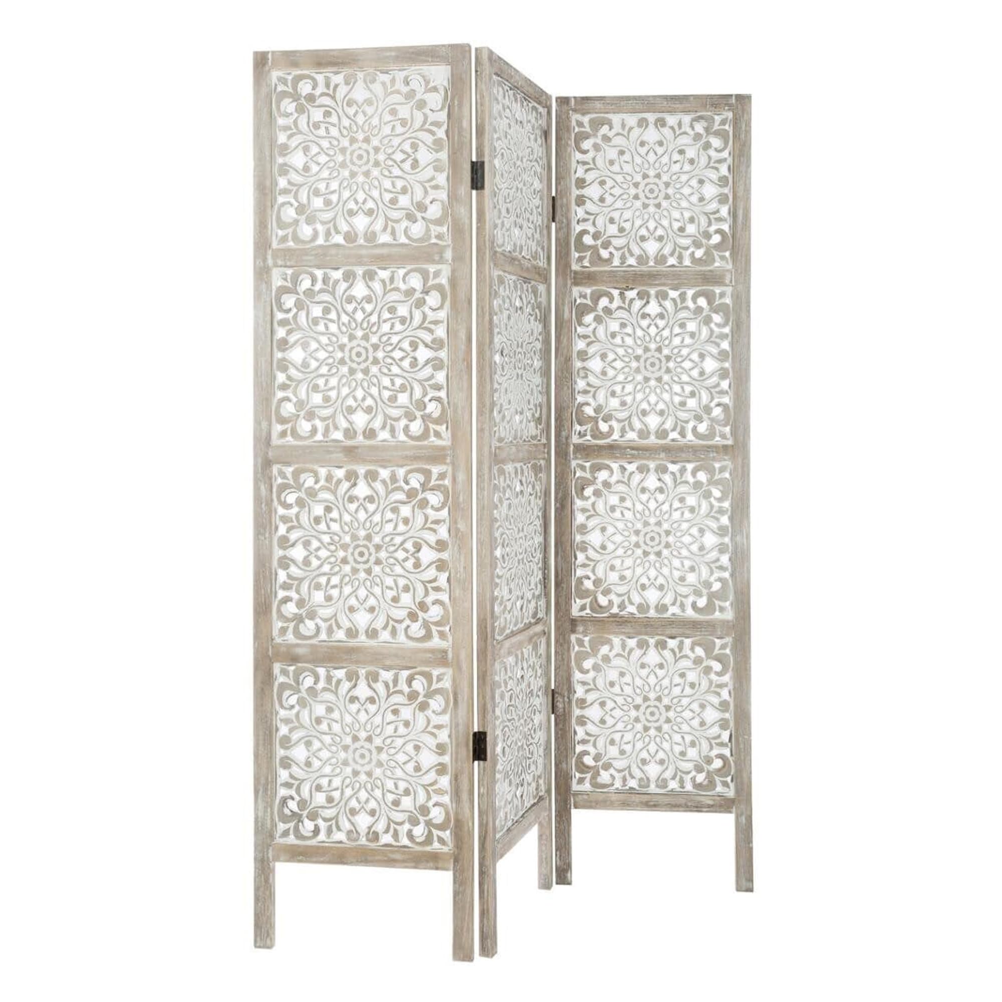 Well Home - Pantalla en Madera Etnik con Estampados en Color Blanco