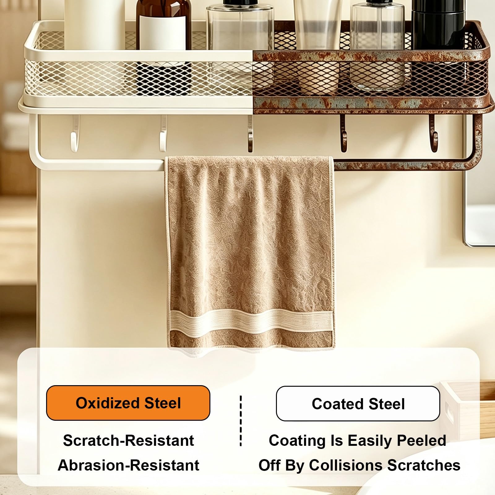 Porta Shampoo Adesivo Rimovibile, Organizer da Doccia a Parete Senza Fori | Disponibile con/senza Portasciugamani per Bagno, Cucina, Balcone, Dormitorio, Appartamento(Nero,60cm/23.6")
