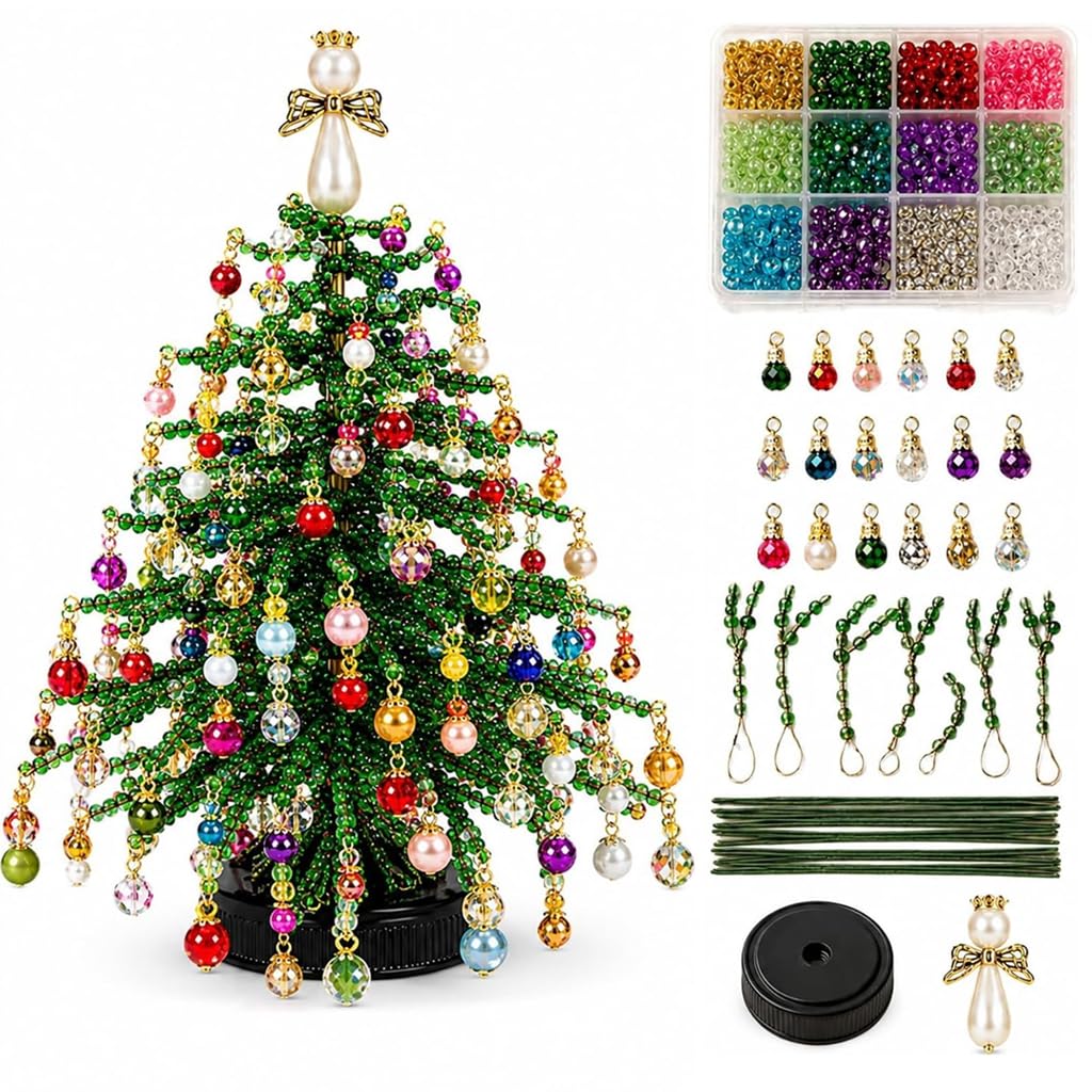 DIY Beaded Christmas Tree Kit, Beading Kits with Colorful Beads & Ornaments