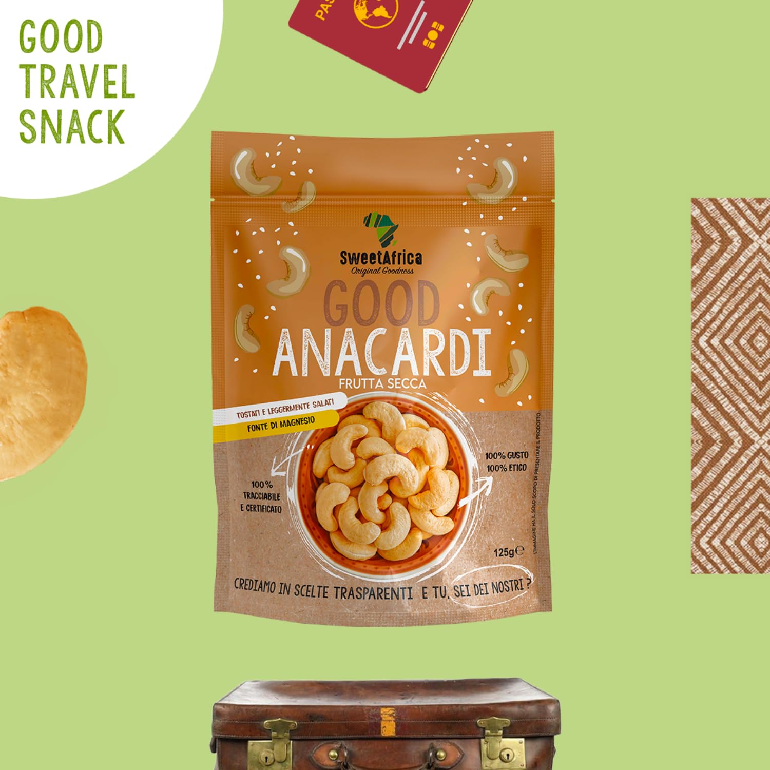 SweetAfrica - Good Anacardi Tostati e Salati - Snack di frutta secca - 125g x 6pz