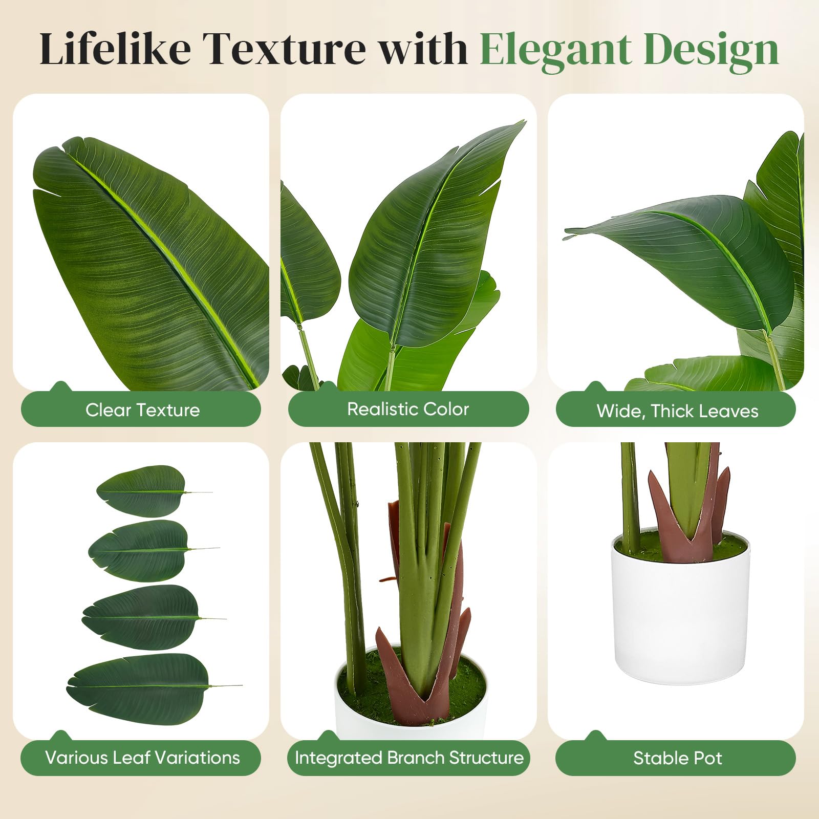 Oiseau de paradis artificiel - 150 cm - Grand bananier tropical artificiel avec 10 feuilles - Plantes artificielles comme de vraies plantes avec pot blanc - Pour décoration de chambre, bureau, chambre