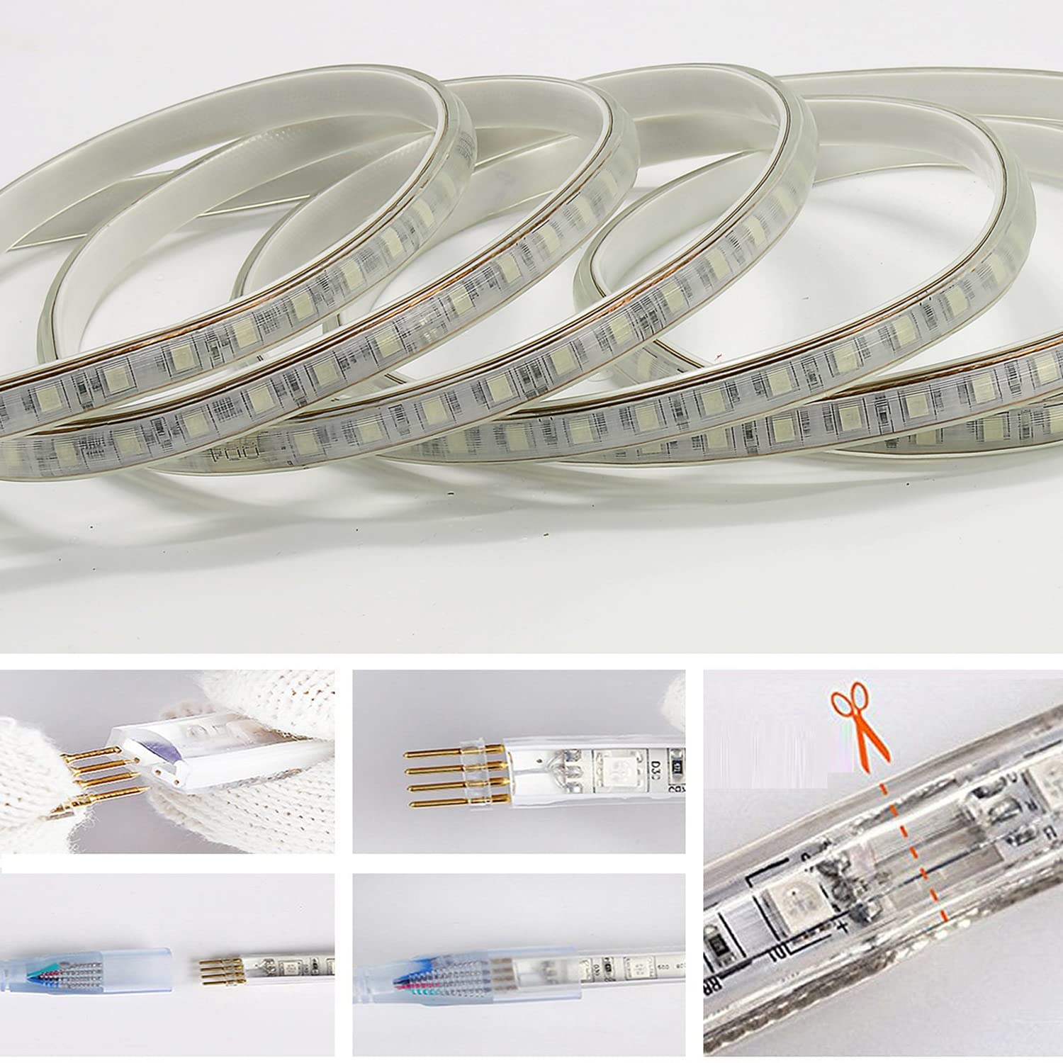 25m RGB LED Strip, 220V dimmbar Streifen, 5050 Farbwechsel Lichtleiste, 60 LEDs/m Led Band, wasserdichte Lichtschlauch mit Trafo & 24-Tasten IR Fernbedienung