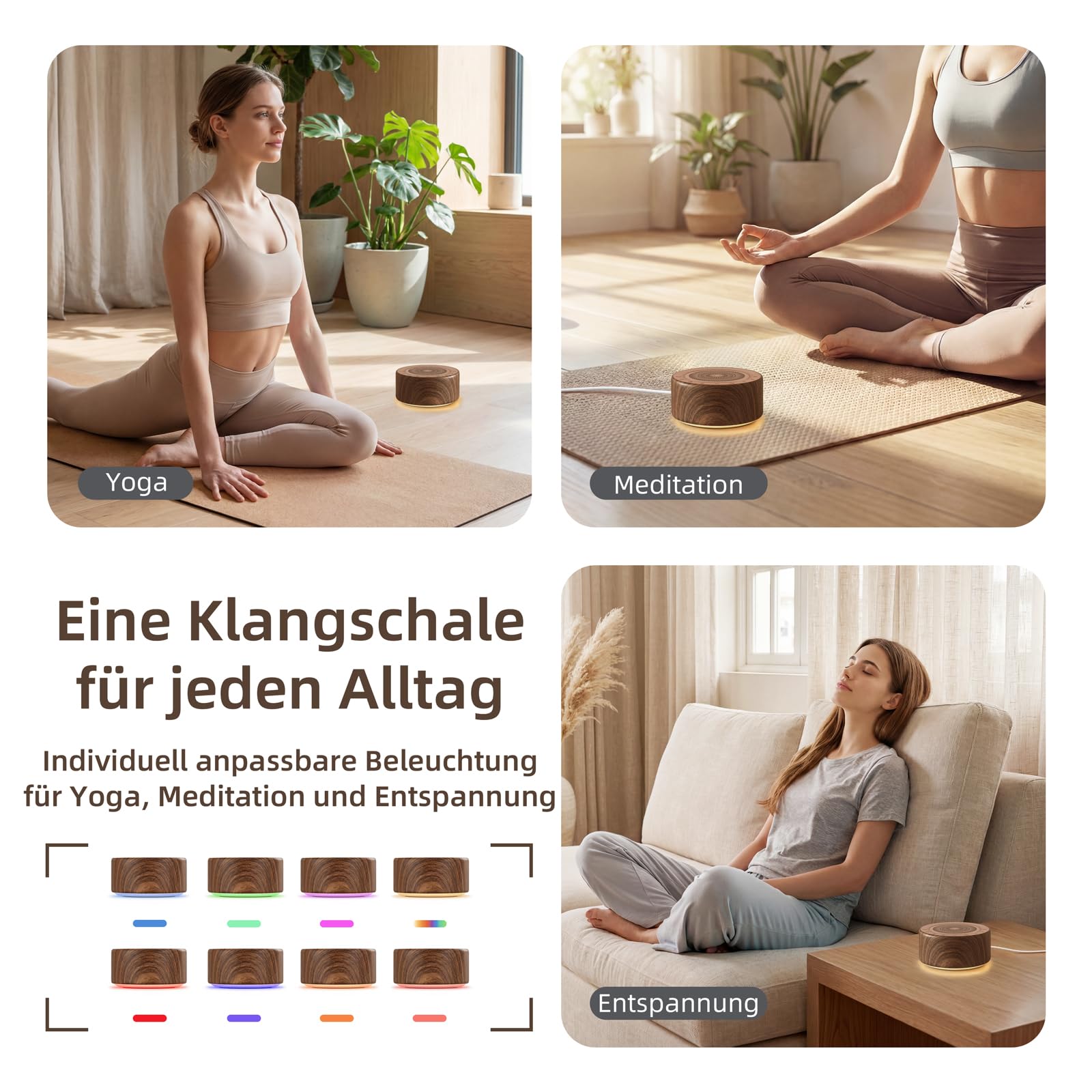 Kipcush Macchina tibetana per campana tibetana, 7 campane tibetane di diverse dimensioni, per yoga, meditazione, guarigione dei chakra, terapia del suono e sollievo dallo stress, con timer e