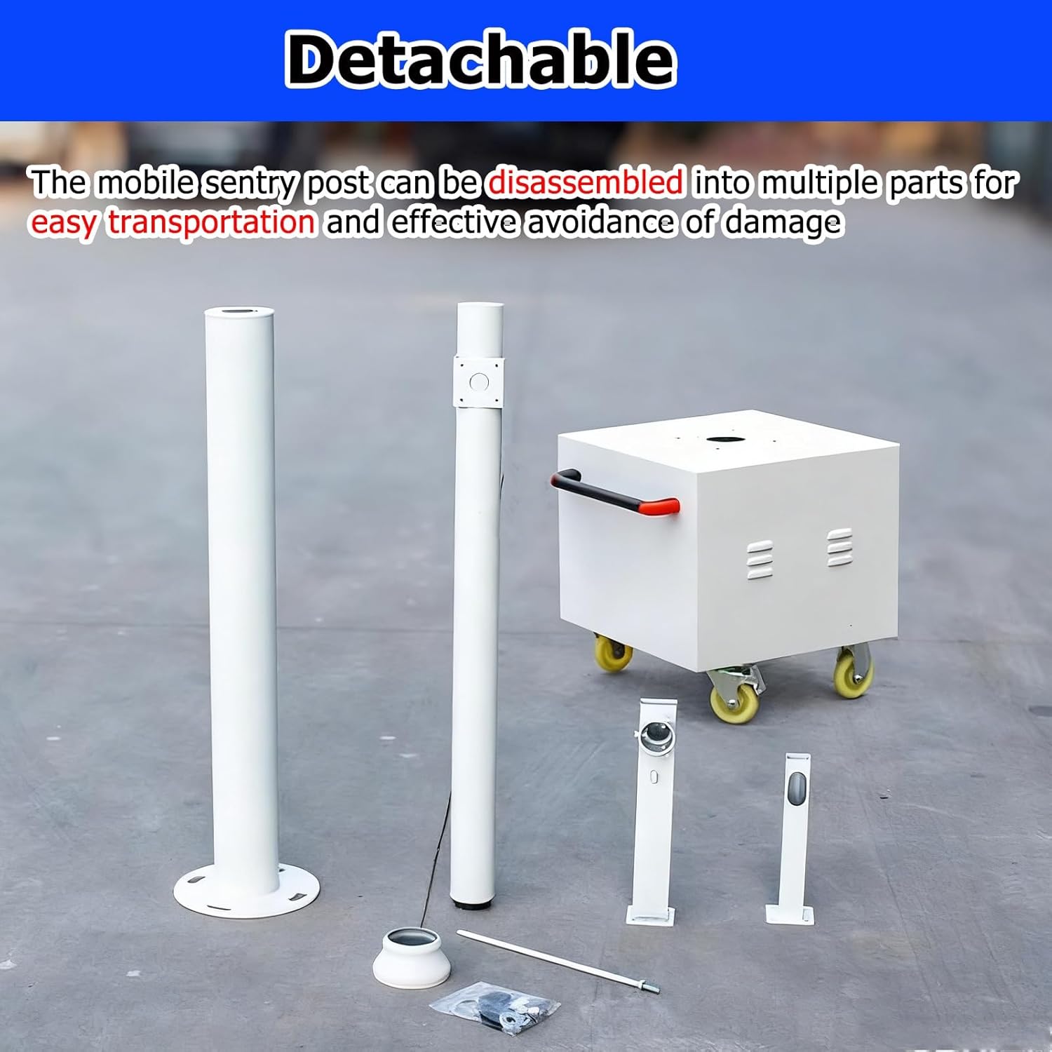 Adjustable CCTV Camera Pole Stand with 4 Wheels & Storage Box, 2-Section Splicing Surveillance Post, 7.5 to 14.8ft Height for Enhanced Security Monitoring