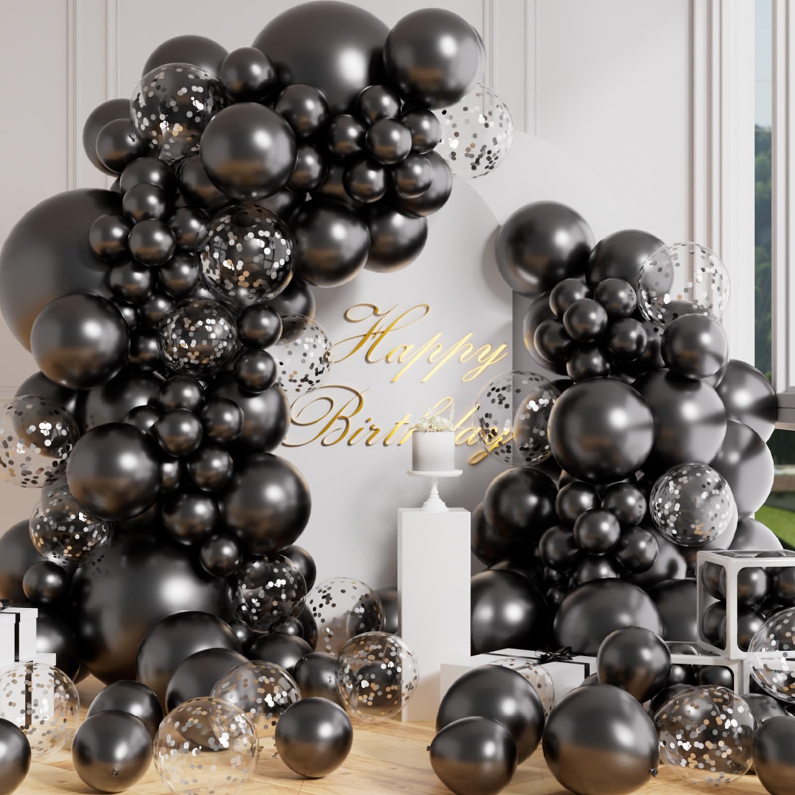 AULE 100Pcs Metallic Black Balloons Different Sizes 18/12/10/5 inch Chrome Latex Shiny Helium Balloons Party Decoration for Birthday Carnival Wedding