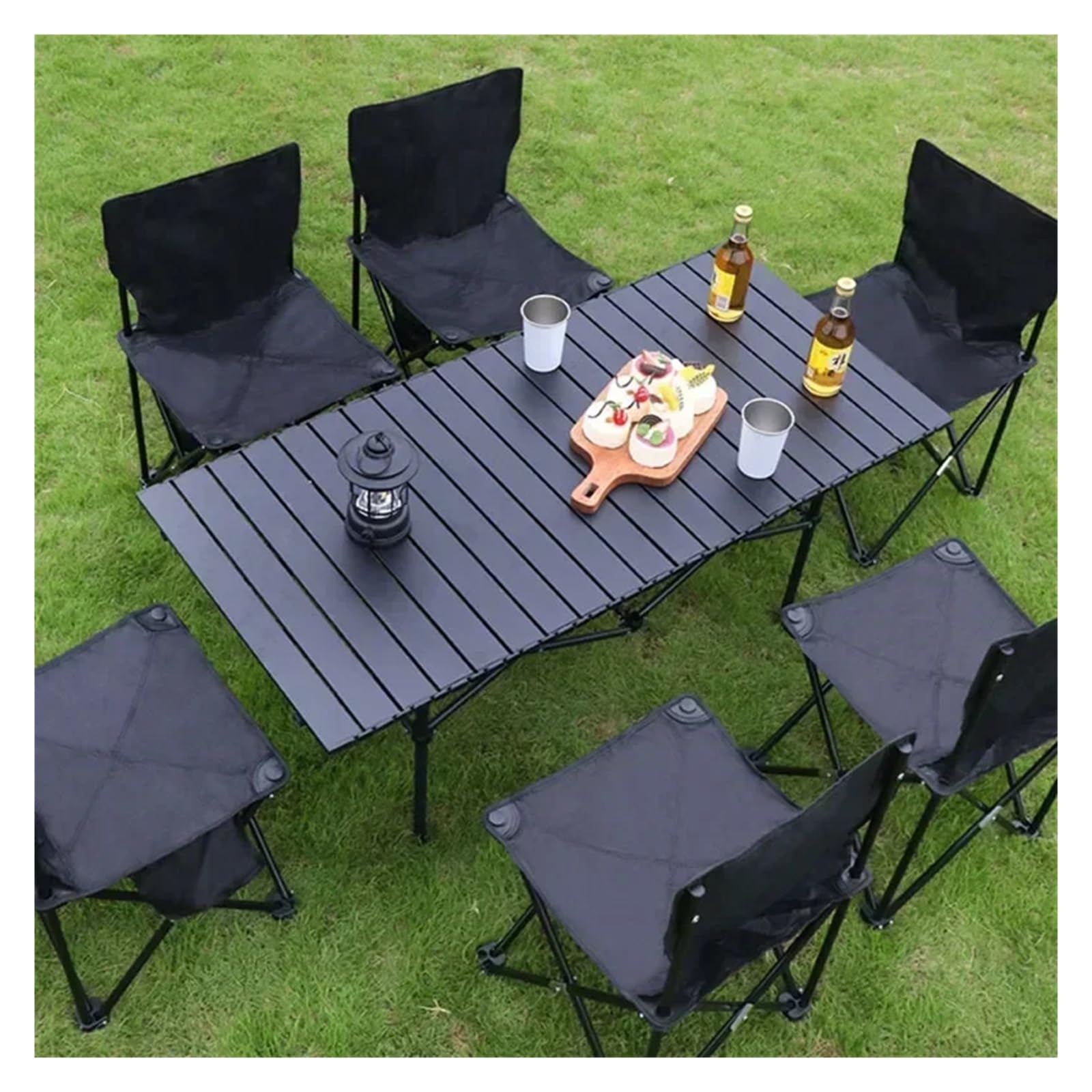 Tavolo pieghevole, set di sedie, involtino primavera portatile, pasto integrato per picnic, campeggio(Black50 53 50)