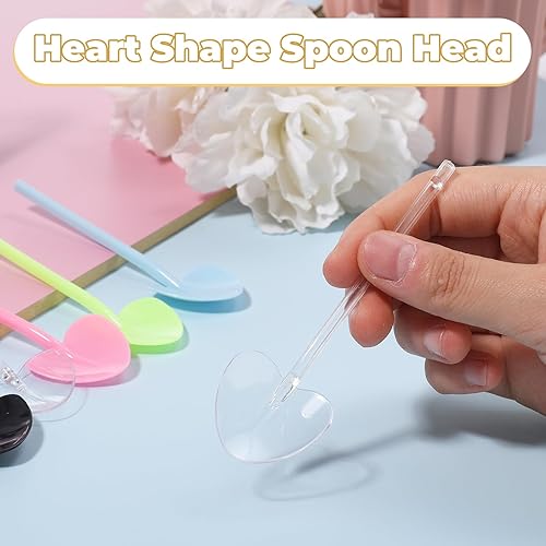 Miniatura 5 de VEIREN 100 cucharas de plástico desechables en forma de corazón envueltas individualmente, degustación de muestras para servir postre para pasteles,