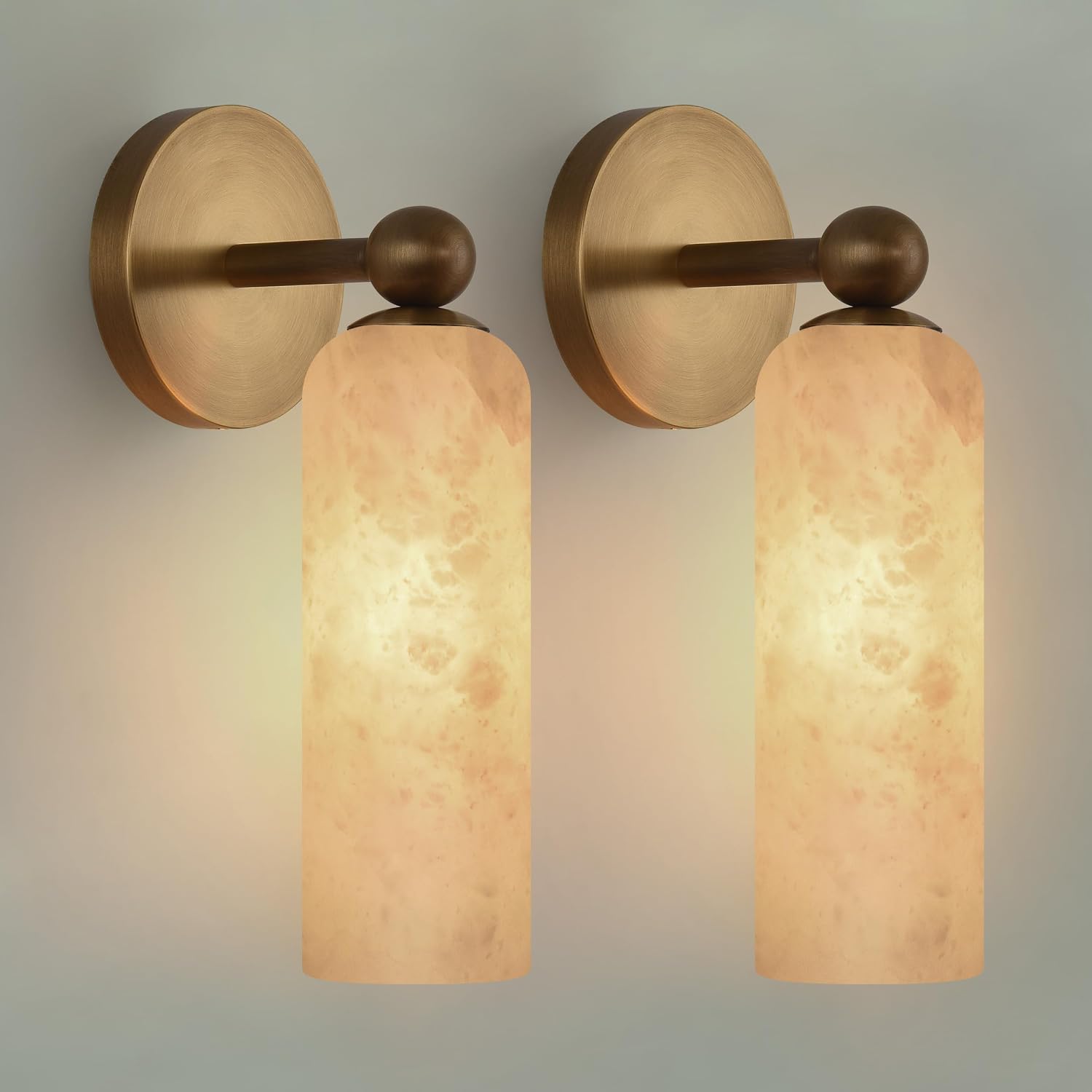 Alabaster Wall Sconce with Solid Brass, 12.4 Inches, Set of 2
