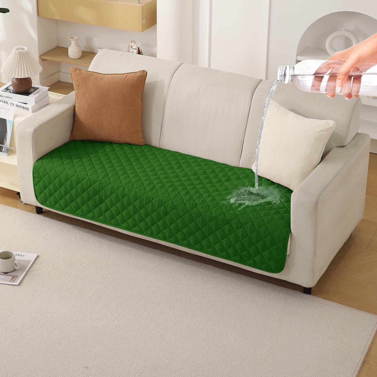 HOKIPO Quilted Waterproof Sofa Cover Mats for 1/2/3 Seater Sofa and L Shape. Make Your Own Sofa Cover Set, Mat Length 81(D) x 60(L) cm, Forest Green (AR-4963-W8)-image-25
