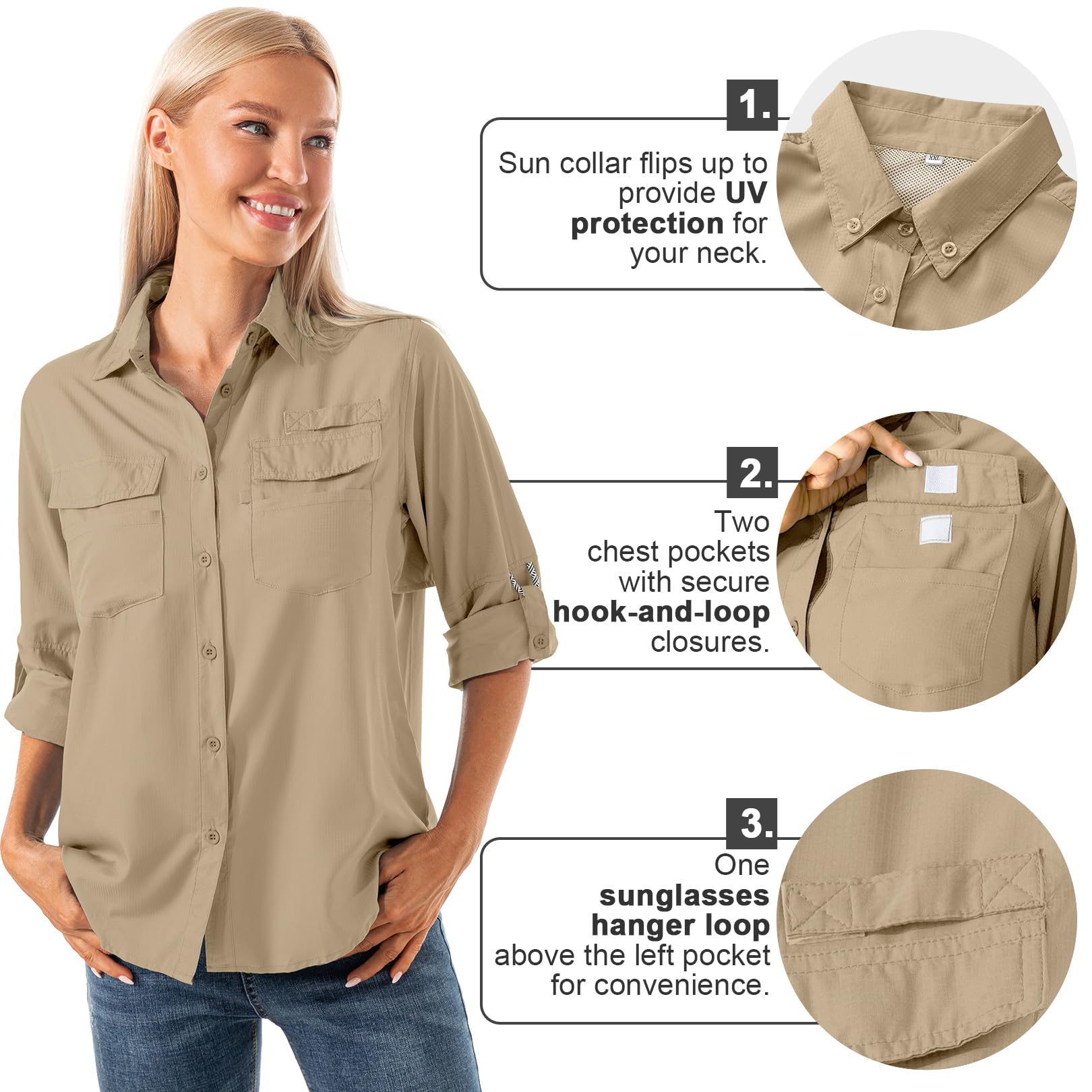 Condition photo showing As Is for women's quick dry sun uv protection convertible long sleeve shirts for hiking camping fishing sailing