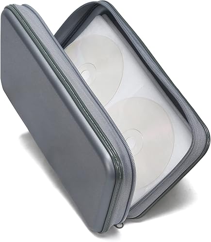 Miniatura 4 de Estuche de almacenamiento para CD/DVD de capacidad para 96 unidades, organizador portátil con cremallera de plástico duro, fundas de CD/DVD,