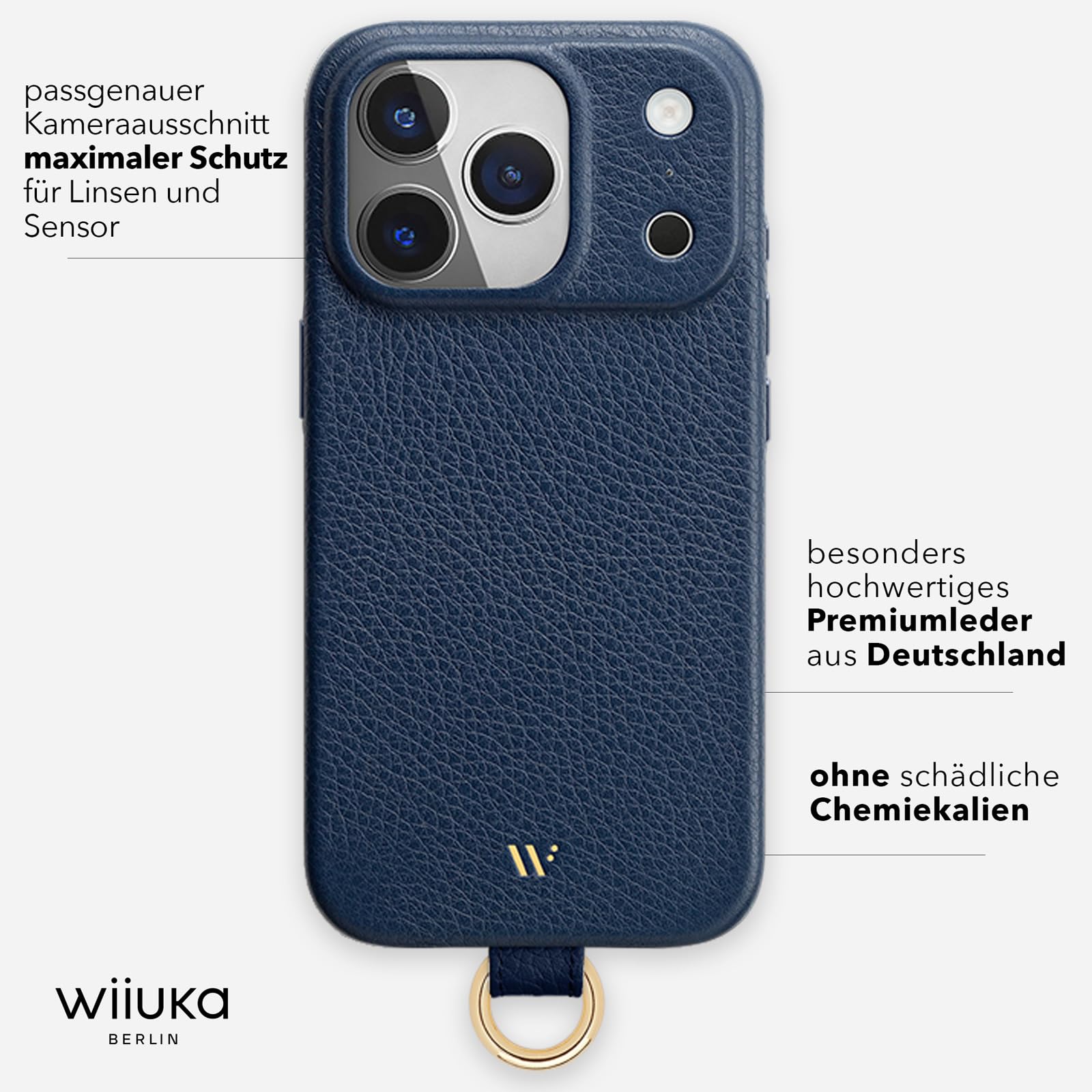 WIIUKA Etui na telefon iPhone 17 Pro Max, skórzane etui z łańcuszkiem na telefon komórkowy, wysokiej jakości etui na telefon komórkowy, etui, łańcuszek do zawieszenia, skiin loop, ciemnoniebieskie