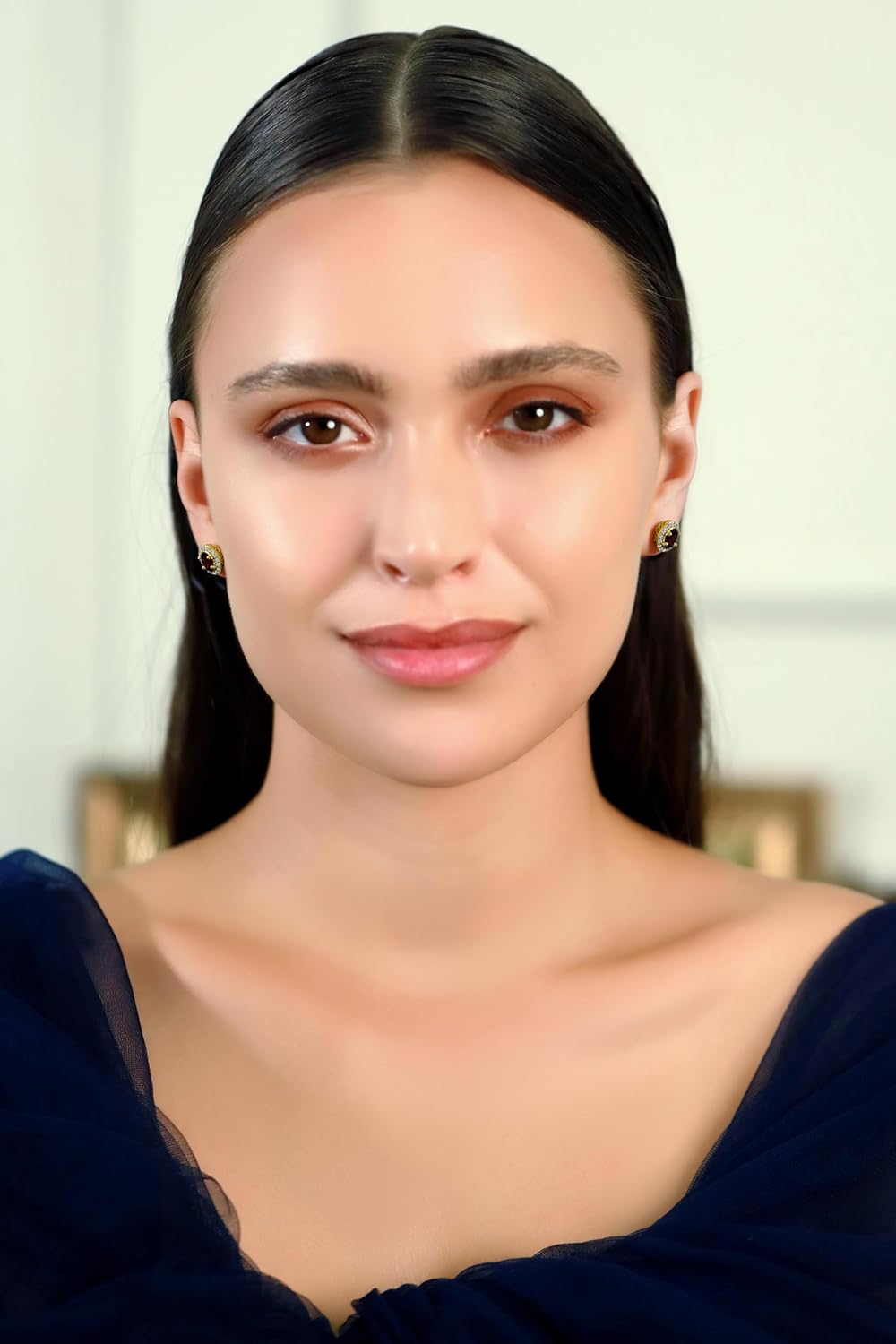 Yellow Gold Flashed Sterling Silver Garnet and Cubic Zirconia Accents Oval Halo Stud Earrings
