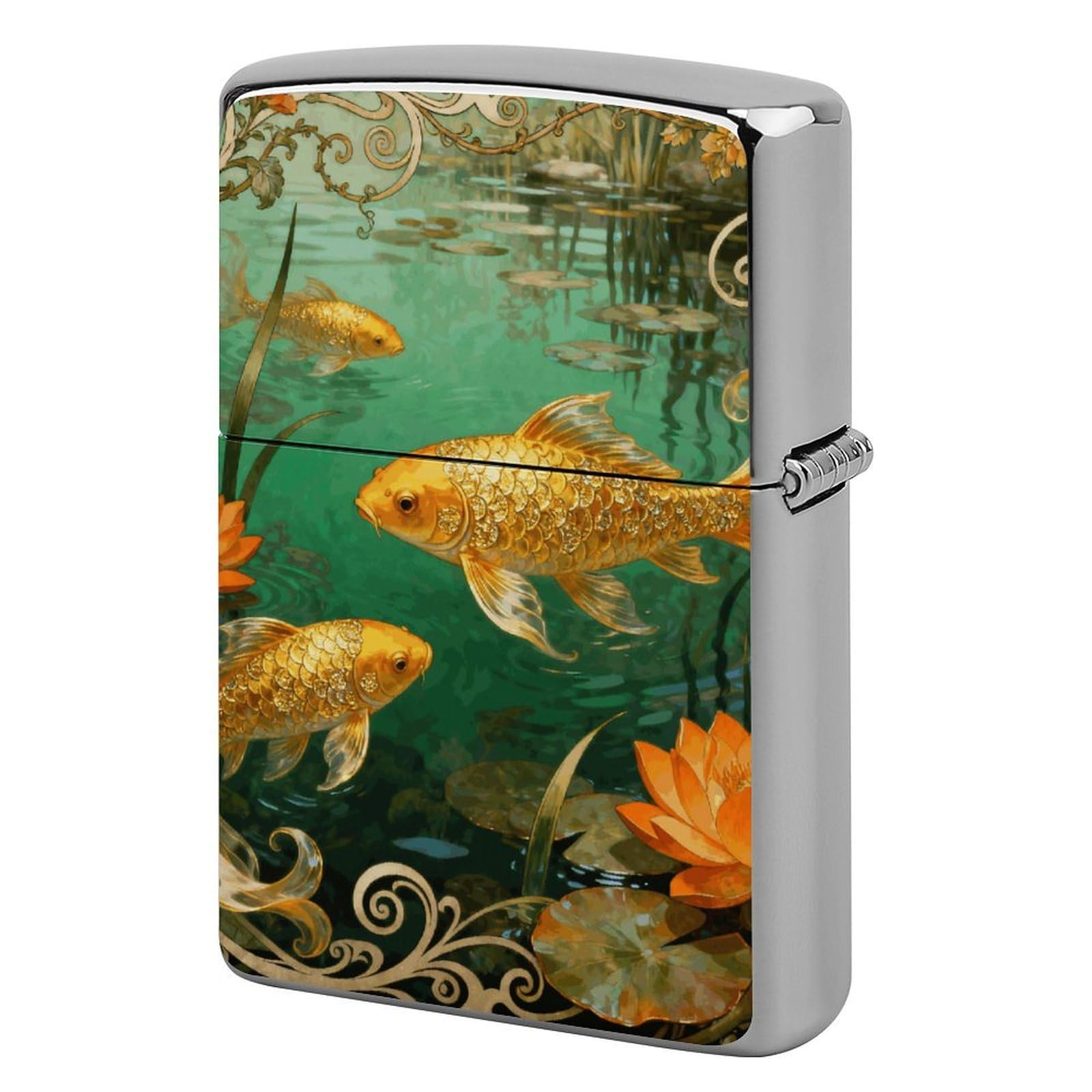 Koi Lotus Pond Lighter Case Vintage Metal Lighter Cover Reusable Lighter Protective Sleeve Unique Design Personalized Lighter Sleeve Holder Against Dust and Scratches