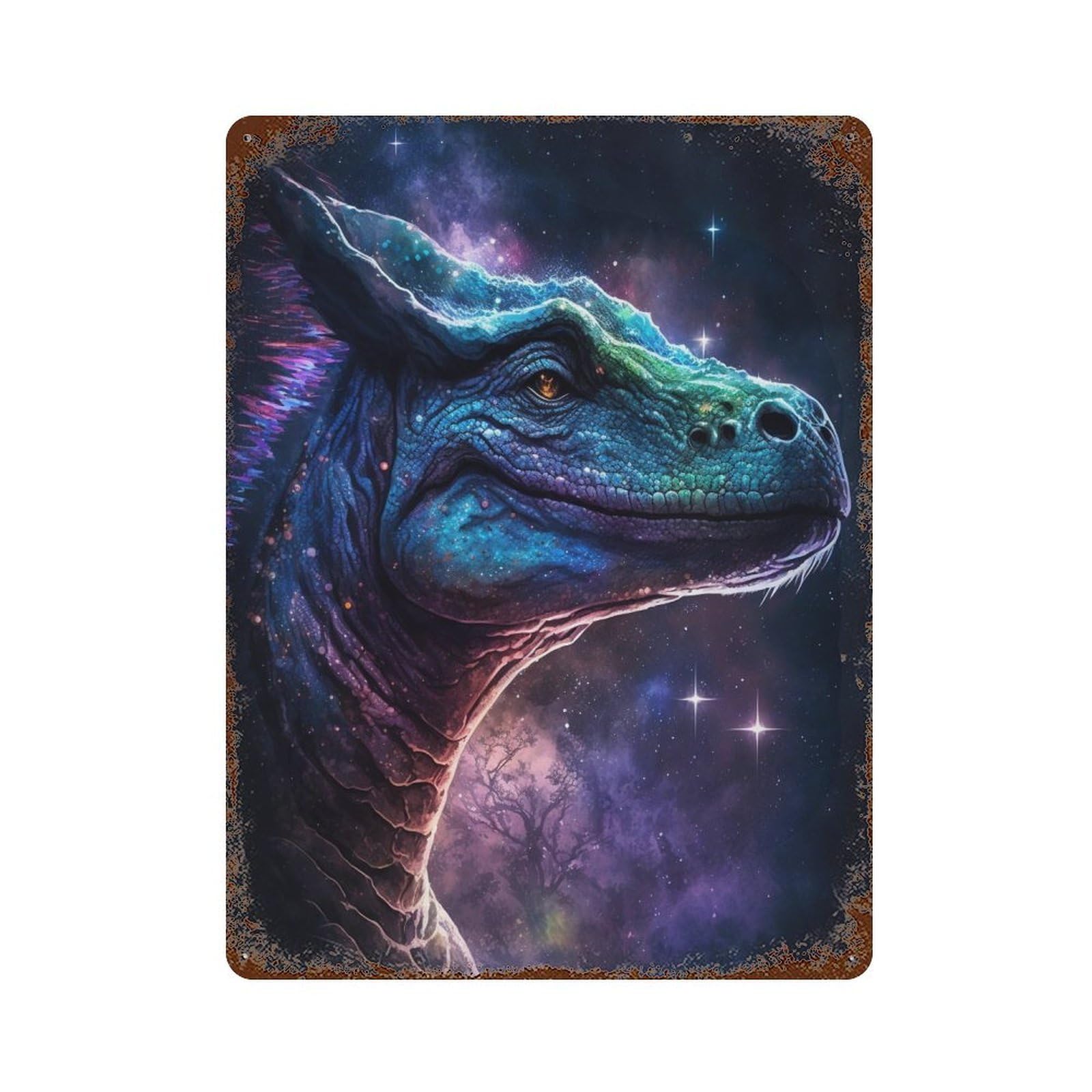 Galactic Dinosaur Head Retro Metal Sign 15.7"x11.8", Ideal for Cafe, Home Bar And Lounge Decor