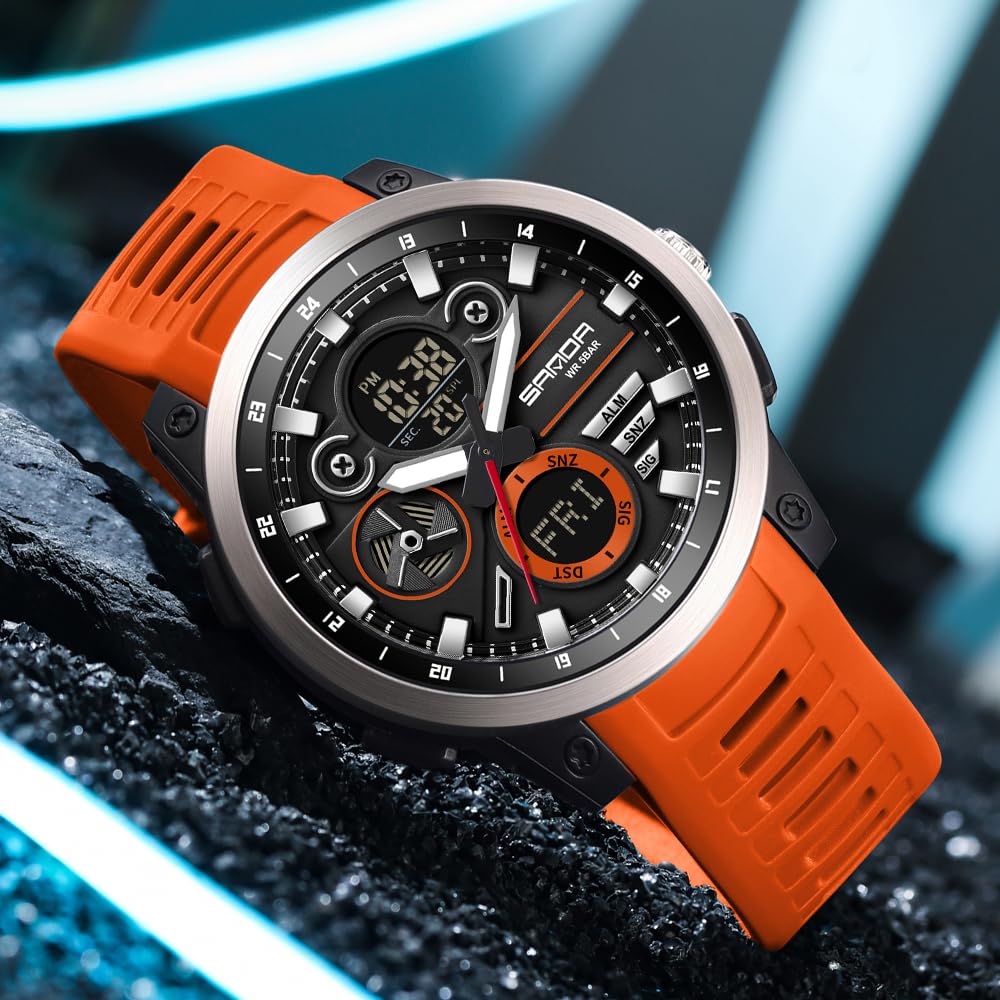 KXAITO Reloj deportivo de acero inoxidable para hombre, reloj militar para exteriores, cronómetro LED, digital, electrónico, grande, pantalla doble, impermeable, táctico, para hombre
