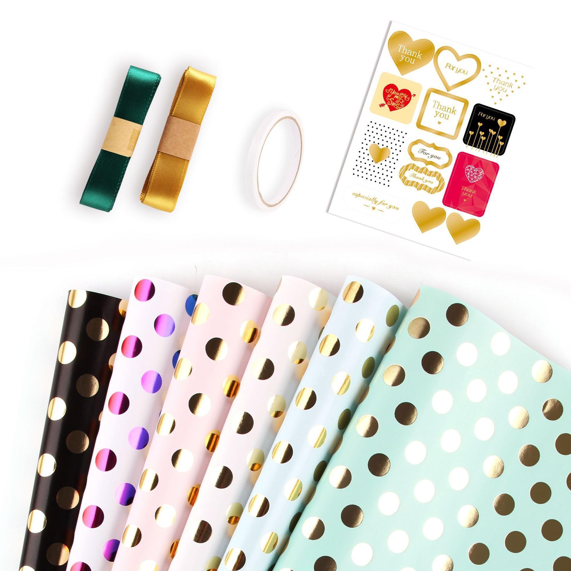 Gift Wrapping Paper Set, 6 Pieces of Colorful Hot Stamping Polka Dot Wrapping Paper, Folding Wrapping Paper, Perfect for Boys And Girls Weddings, Bridal Shower (50 * 70 Cm)