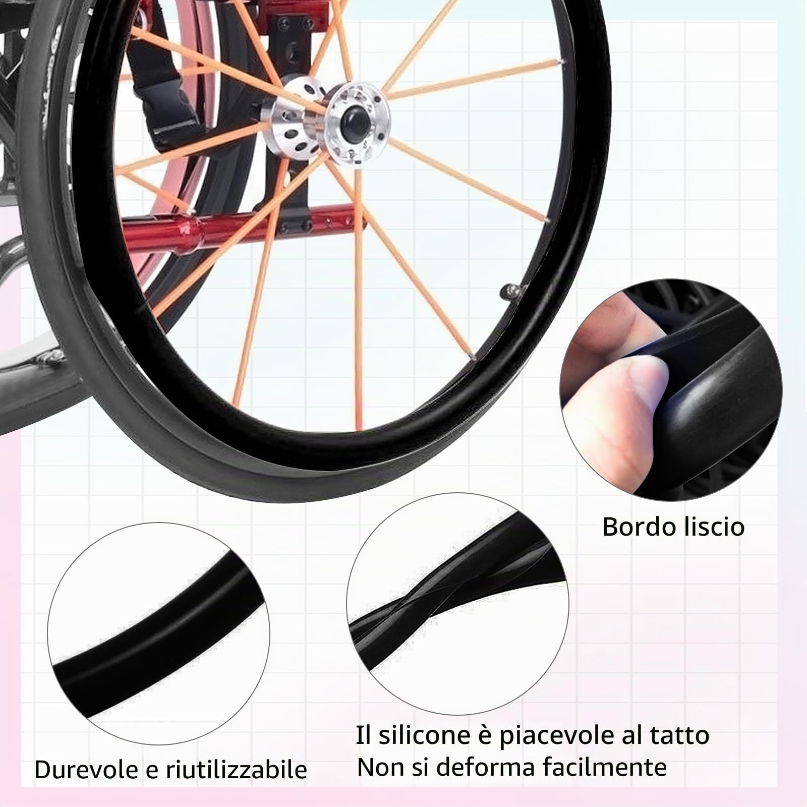 2 coperture per ruote per sedia a rotelle, 24/22 pollici, copertura antiscivolo in silicone resistente all'usura, migliora la tenuta e la trazione (22 cm, nero)