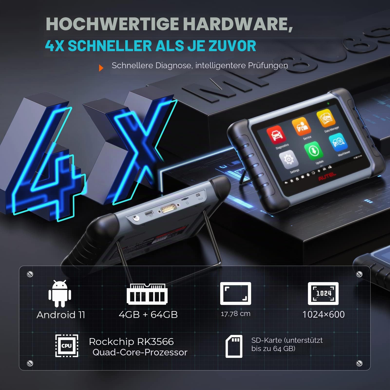 Autel MaxiPRO Scanner MP808S Diagnosegerät Auto, 2026 Bidirektionale 2-Jahre-Update Upgrade von MK808S MX900 MK900BT MP808BT PRO, ECU-Codierung wie MS906S/MP900-BT, Aktiver Test, Alle Systemdiagnose