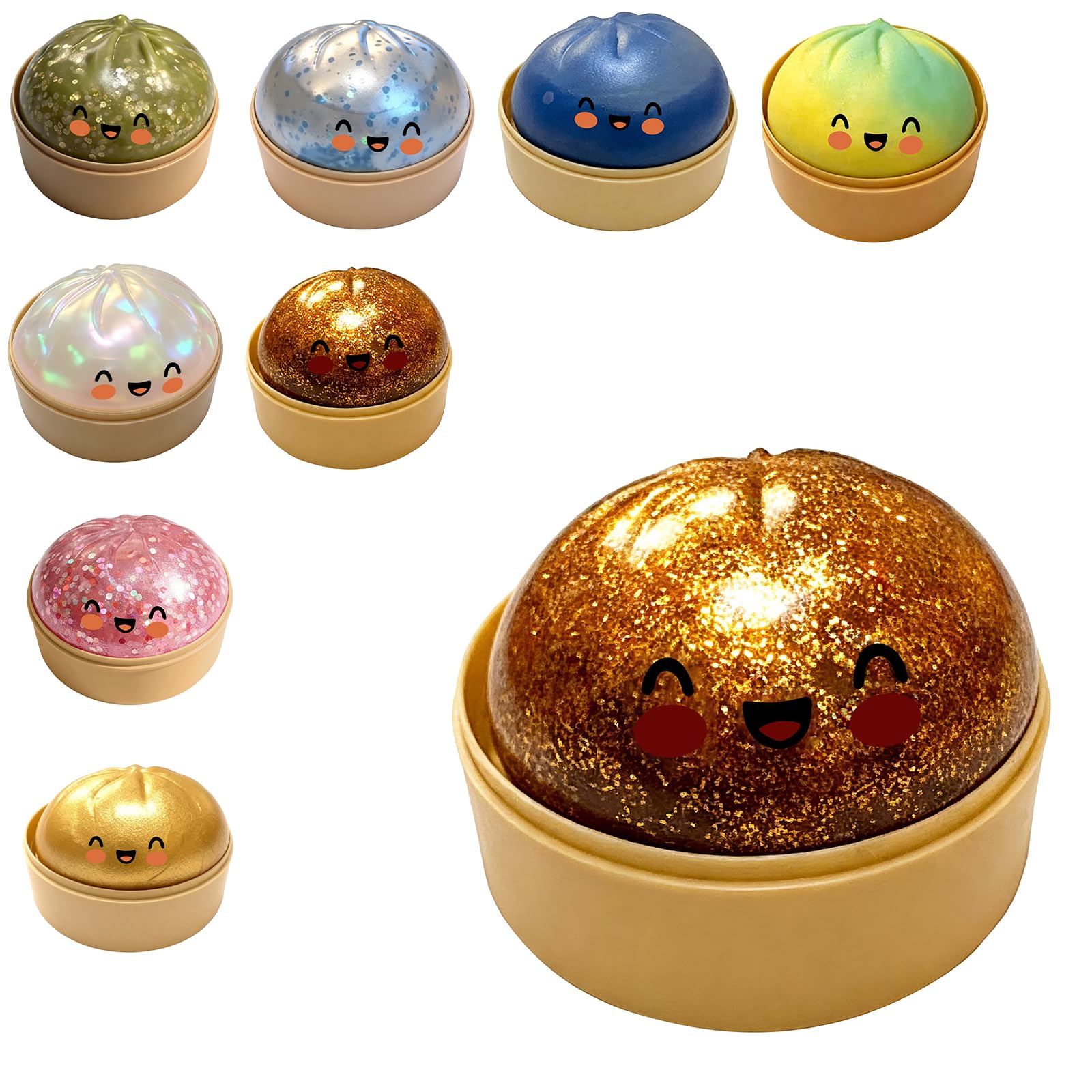 Dumpling Squishies, Mystery Glitter Dumpling Squishies Box, Colorful Dumplings Stress Balls Fidget Sensory Toy, Soft Squeeze Decompression Dough for Anxiety Relief Fidget, Easter Basket Stuffers (B)