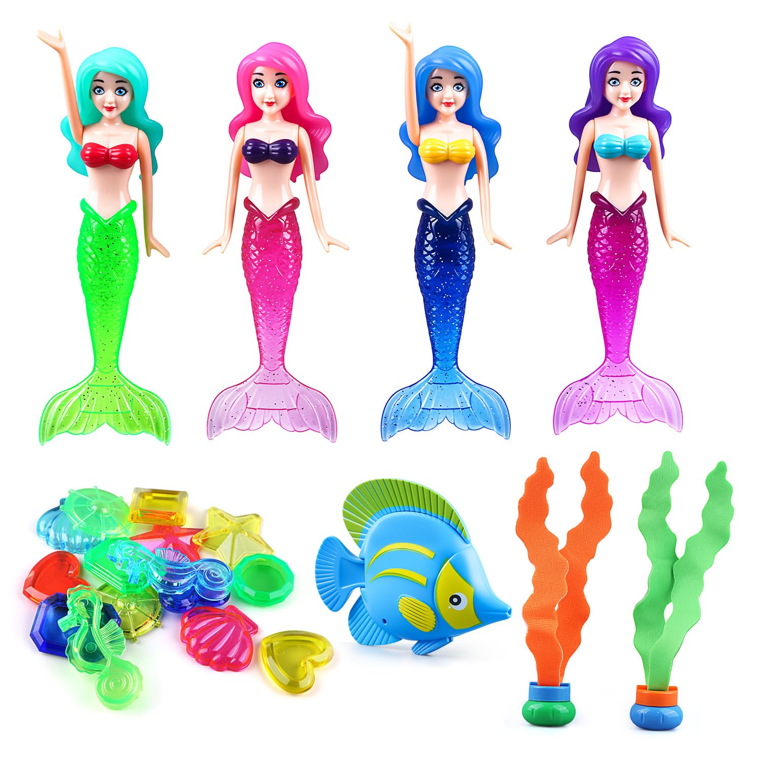 Pool Toys for Kids, 23 Pcs Diving Toys Fun Swim Games Sinking Set, Underwater Dive Swimming Toys Include Mermaid Gems Seaweeds Sea Animals Summer Bath Water Toy for Training, Pool Party Decorations