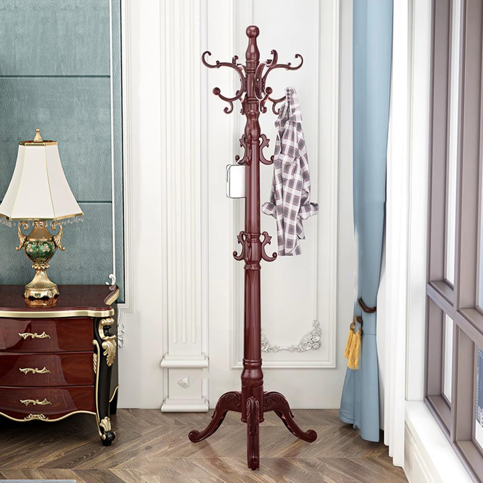 Porte-manteau sur pied robuste avec crochets en S pour entrée et chambre