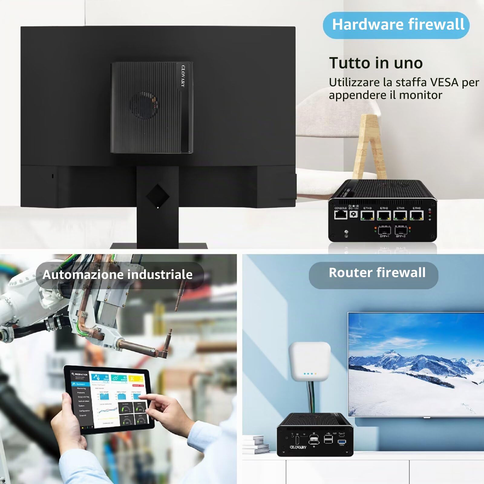 Micro Firewall Appliance 13th Gen U300E, Dual 10GbE 82599ES SFP+ Mini PC Router, 4 x 2.5GbE LAN Home Server, DDR5 8GB RAM 128GB SSD, USB-C 10Gbit, OPNsense Hardware