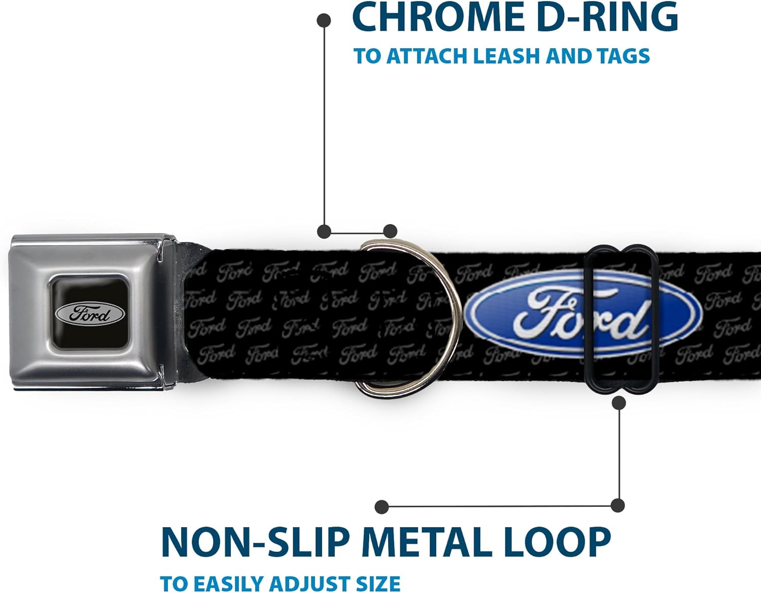 Buckle-Down Seatbelt Buckle Dog Collar - Ford Oval w/Text - 1" Wide - Fits 15-26" Neck - Large