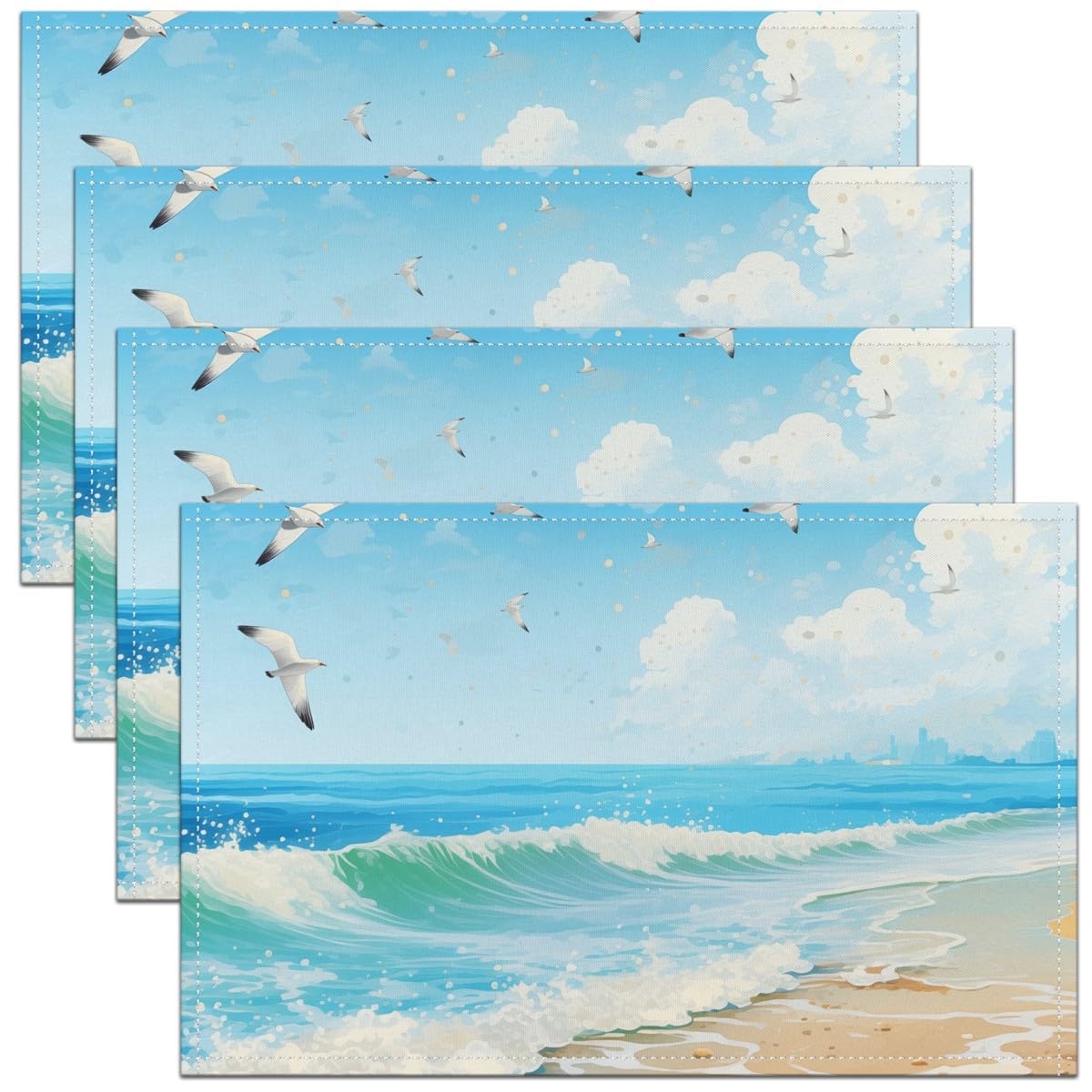 Homemissing Beach Table Place Mats Beach Theme Placemats Set of 4 Home Decor Seaside Seascape Pattern Placemat for Kitchen Dining Table 45X30cm Blue Ocean Indoor Outdoor Decor Table Mats