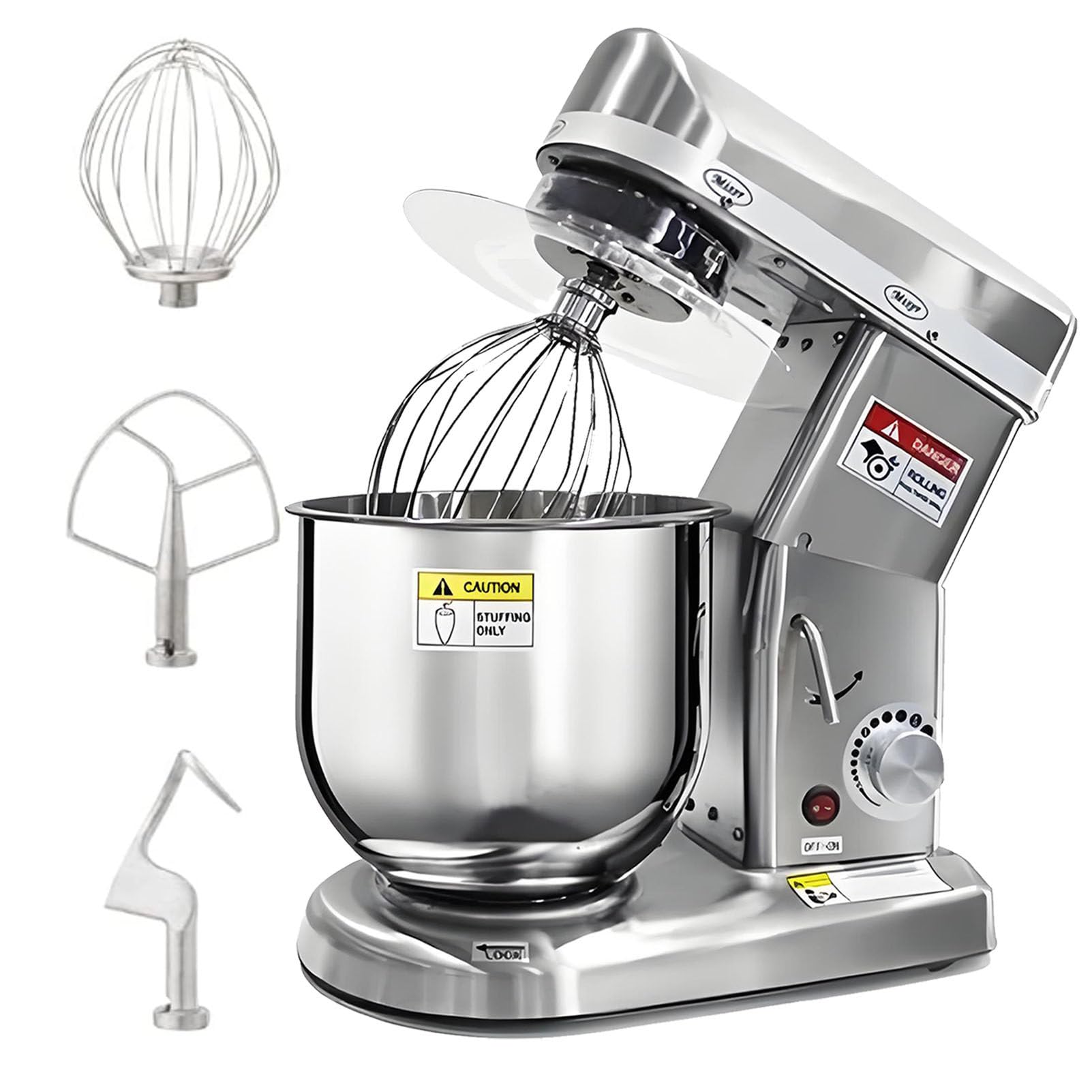 Cashwise Commercial Food Mixer with Timing Function, Countertop Electric Mixer Stainless Steel Bowl Heavy Duty Food Mixer with 3 Speeds Adjustable, Perfect for Bakery Pizzeria StainlessSteel-7L
