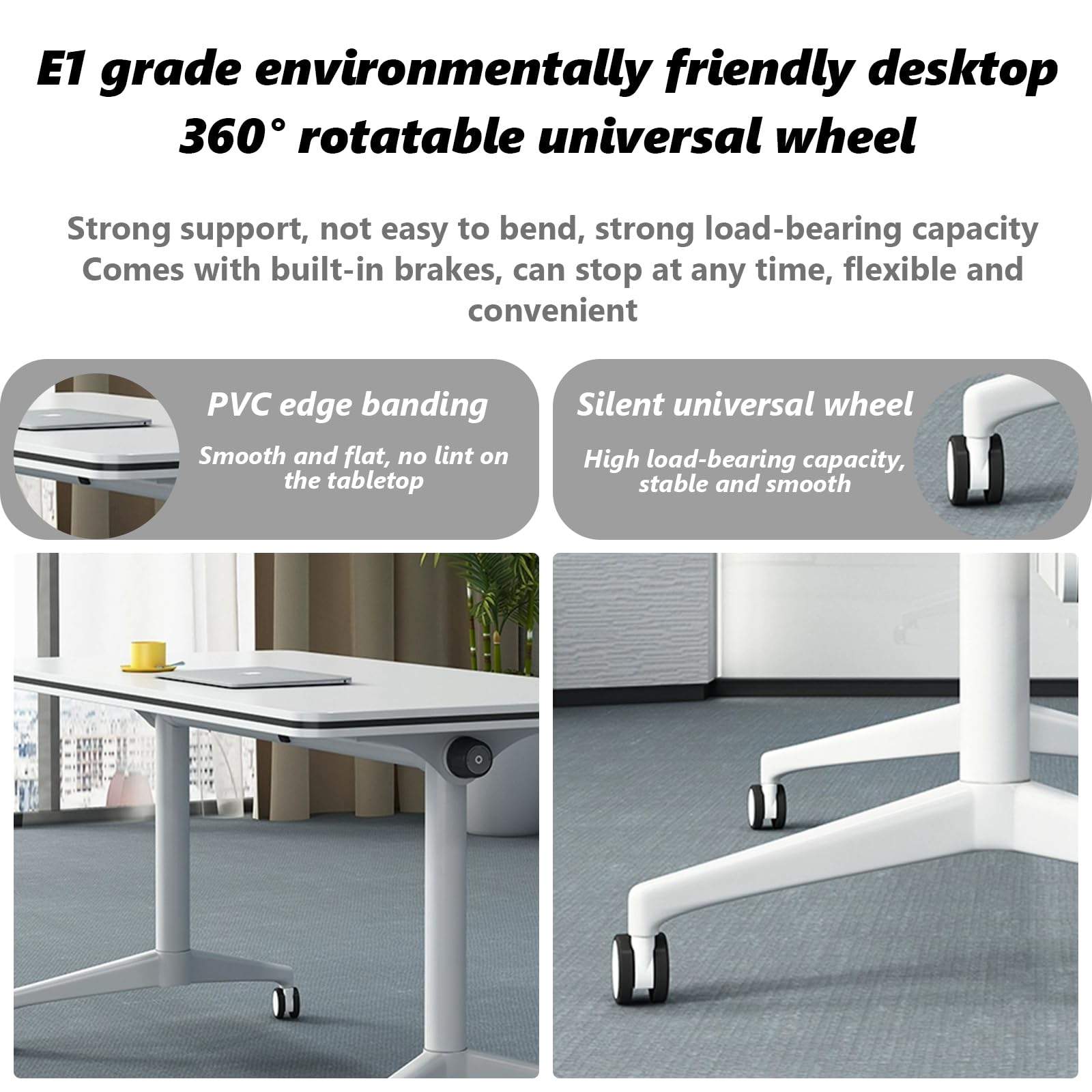 Table d'entraînement mobile pliable à rabat – Table de conférence à roulettes de 119,4 x 40,6 x 76,2 cm avec 4 roues verrouillables, idéale pour le bureau, les salles de réunion, les espaces de