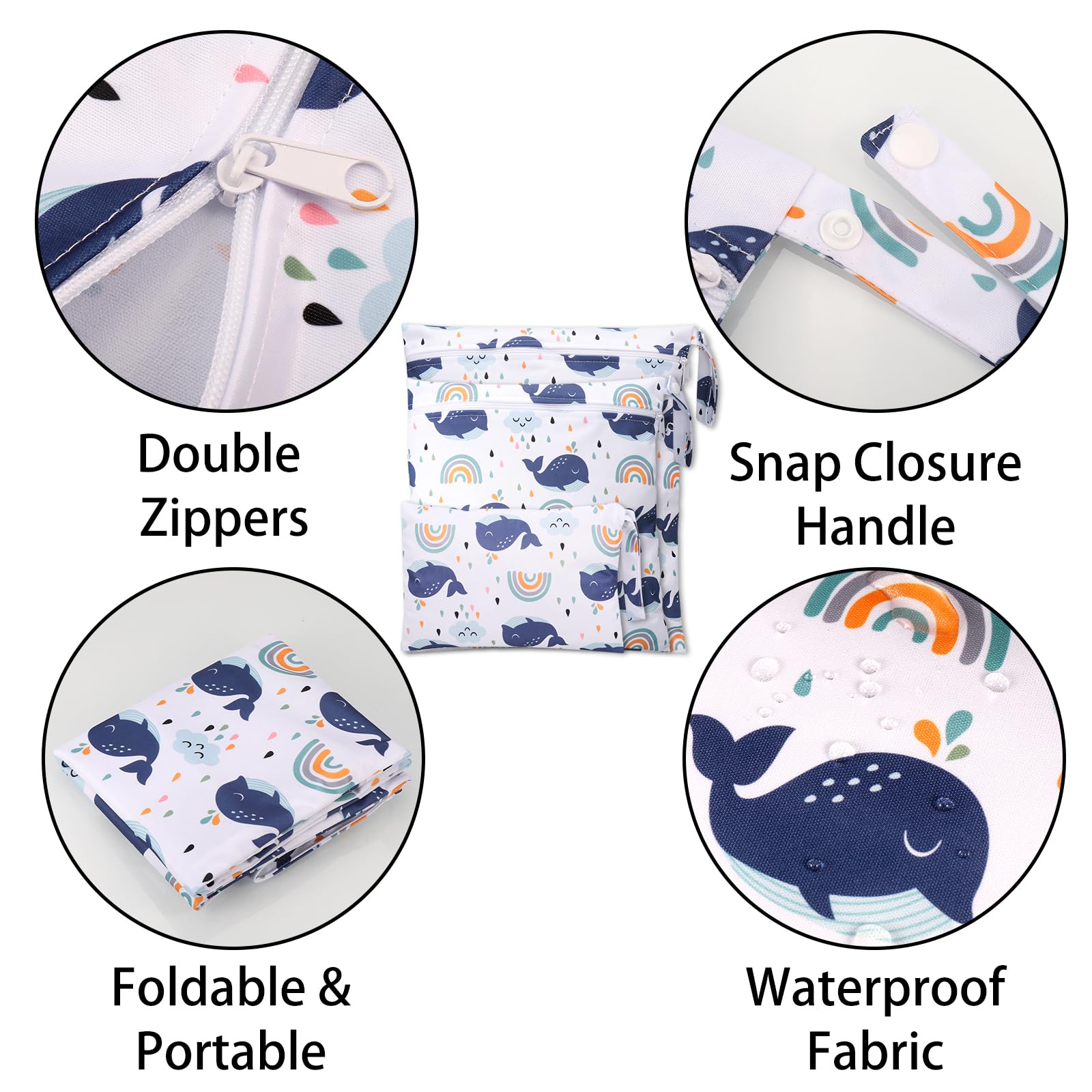 Zocipro 3Pcs Wetbag Borsa Pannolini Riutilizzabile Lavabile con Cerniera per Viaggi Spiaggia Piscina Gym