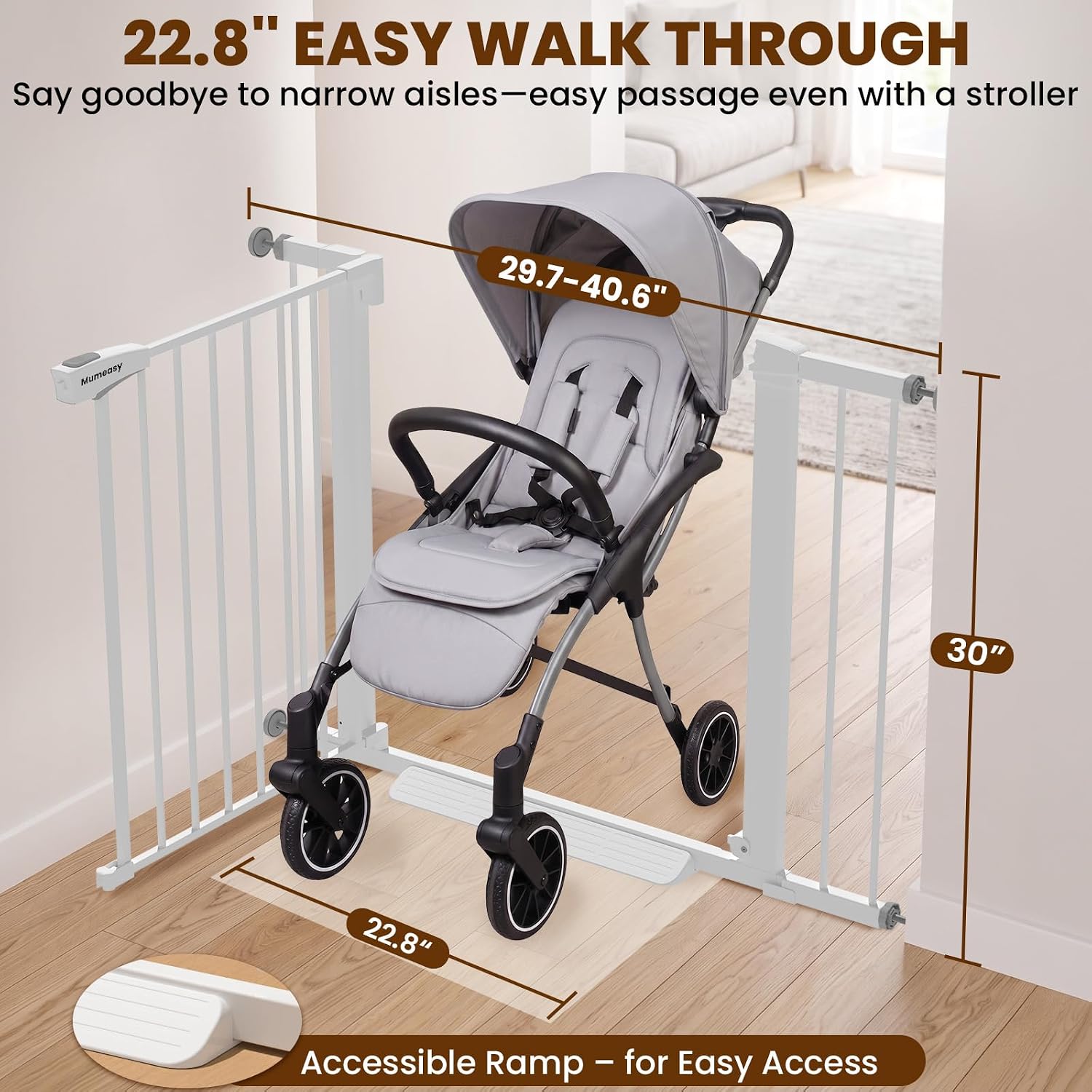 Mumeasy 29.7-40.6" Baby Gate for Stairs, Auto Close Dog Gate for Doorways image 2