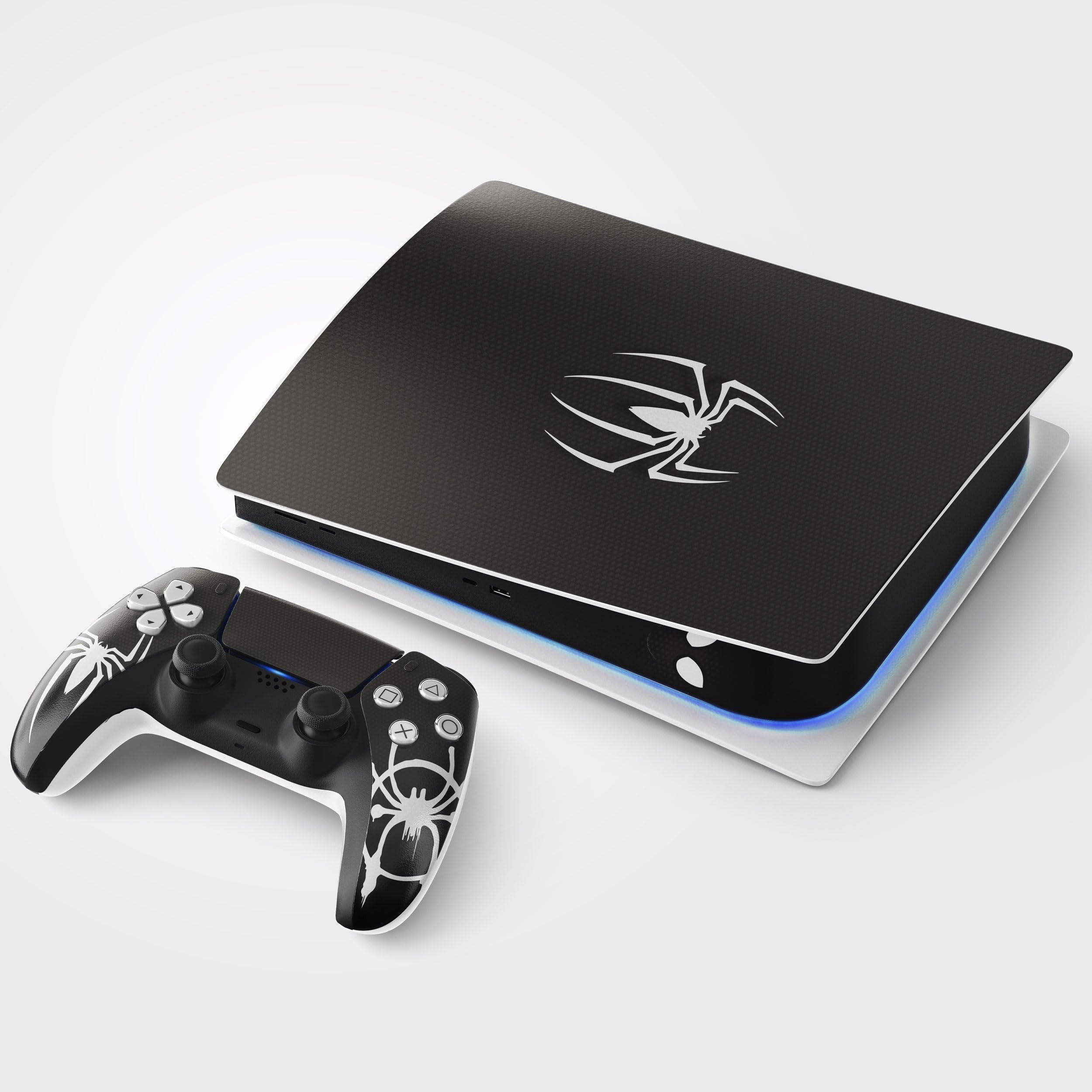 Sticker PS 5 Spider, Autocollant PS 5 Gaming, Console et Manette, Edition Standard Disque, Skin Spider Noir (1 Manette)