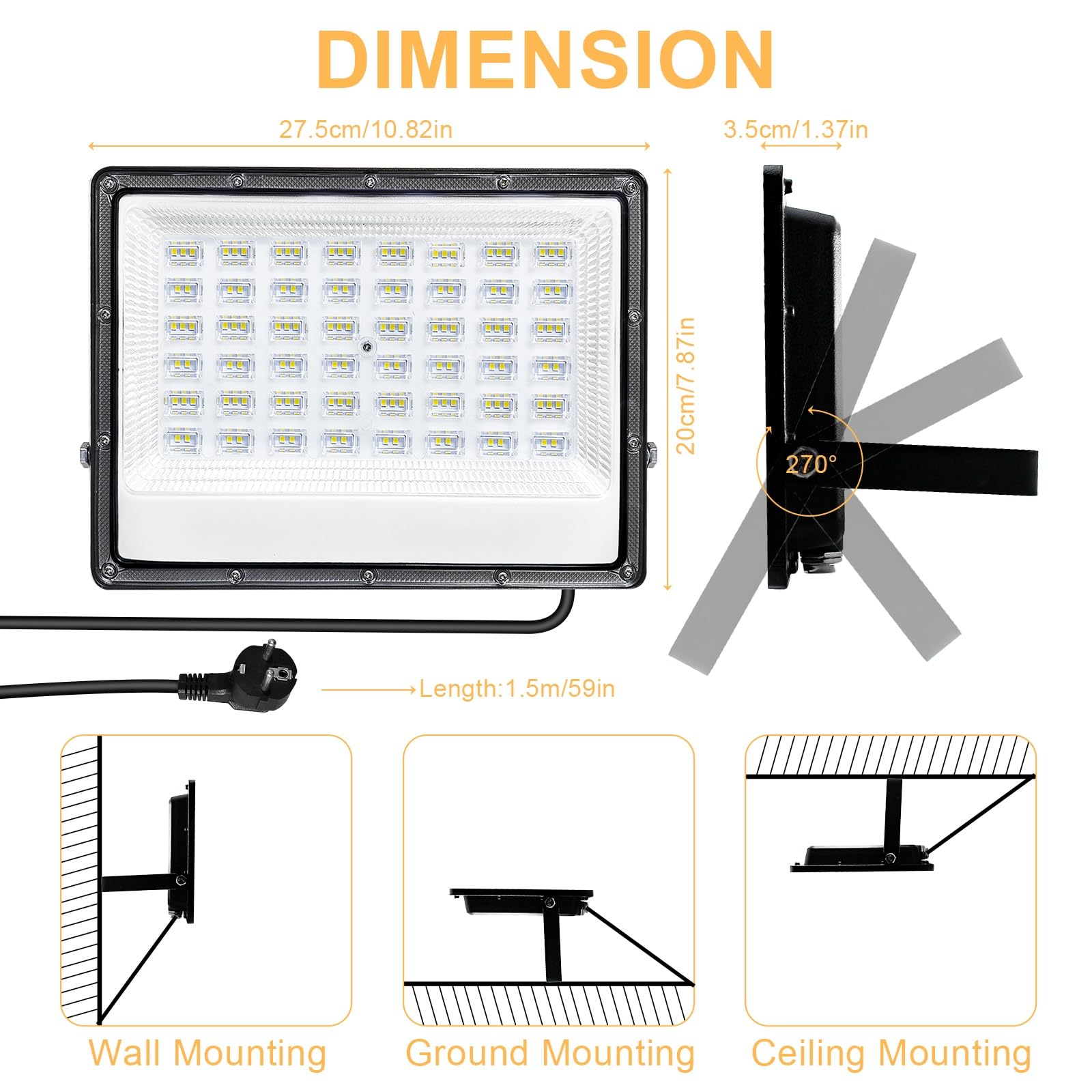CREATESTAR Faretto Led da Esterno 100W, 10000LM Faretti Led Esterni 6500K luce bianca fredda, IP66 Impermeabile Faro Led Esterno per magazzino, garage, giardino, cortile, parcheggio, campo sportivo
