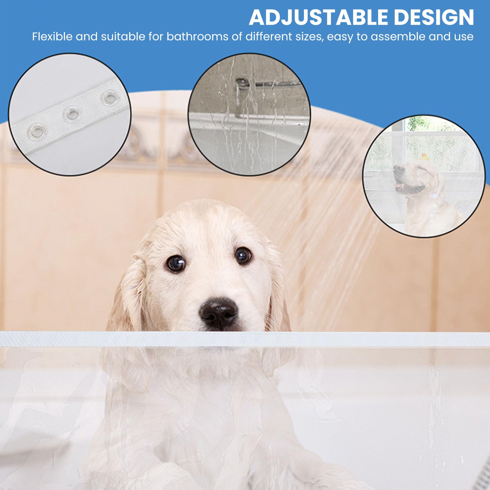 Rideau de Douche Imperméable Réglable Clair pour Ensemble de Doublure de Rideau de Douche de Salle de Bain pour Le Bain des Animaux de Compagnie et Un Usage Familial