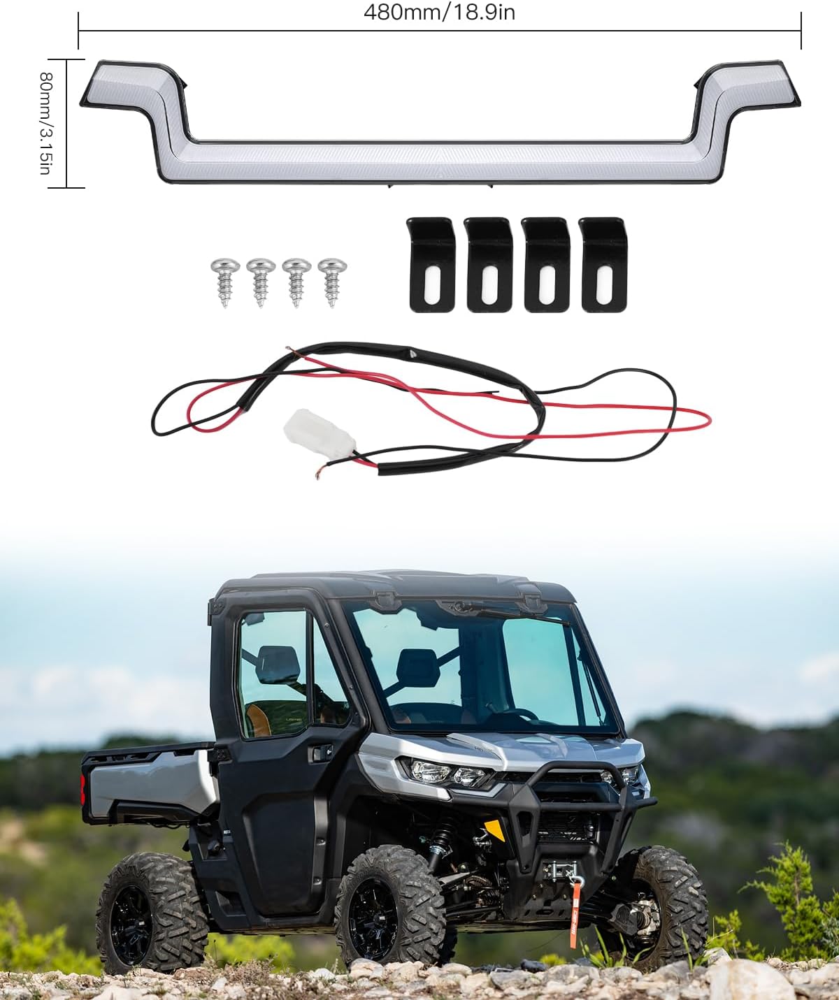 Front LED Light Bar for Can Am Defender, Mesh Grille Accent Light Bar Auxiliary Mesh Lamp Bar Waterproof DRL for Can Am Defender/MAX HD5 HD8 HD10 2016-2019 Accessories, 1PC